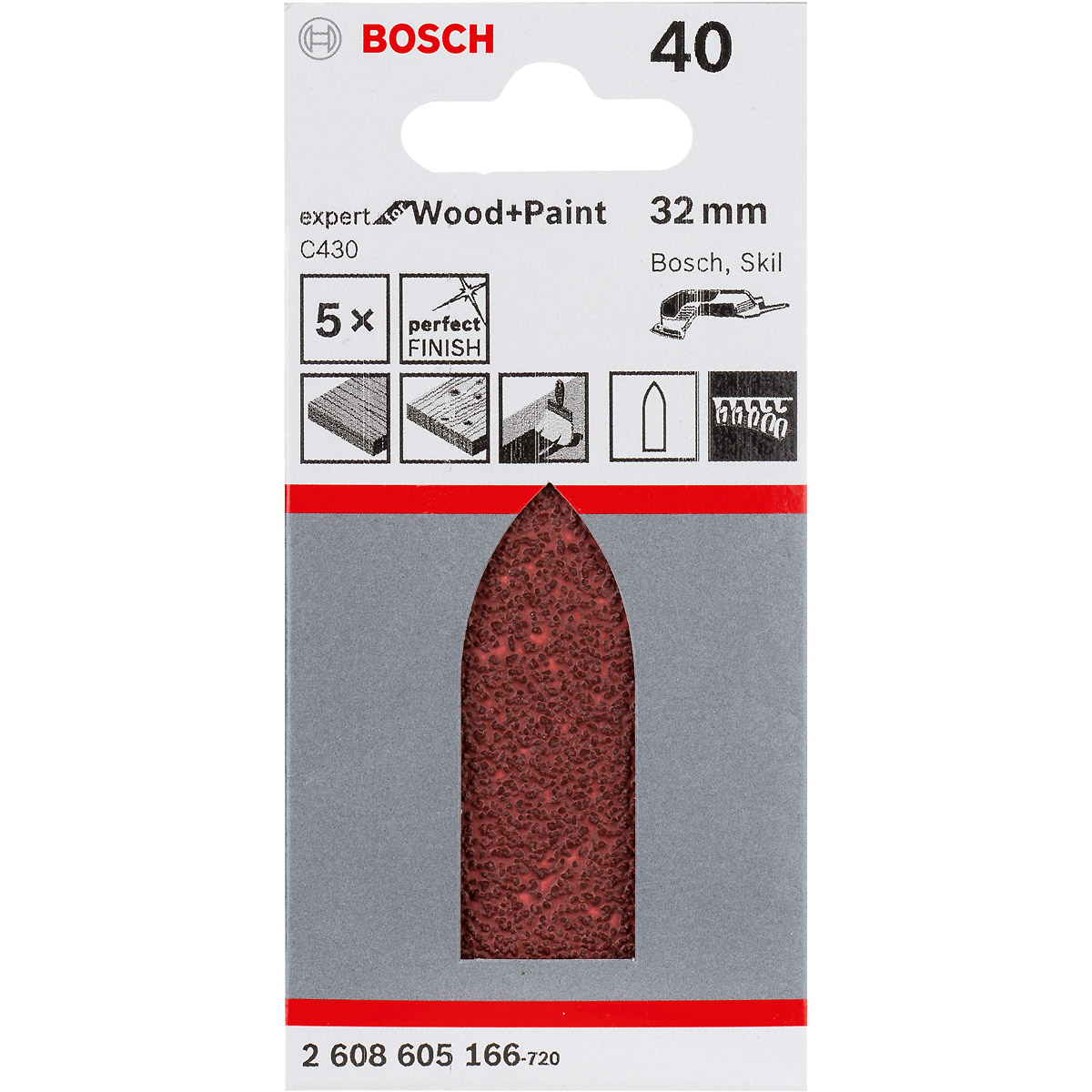 Bosch Schleifblatt C430, 32 mm, 40, ungelocht, 5er-Pack