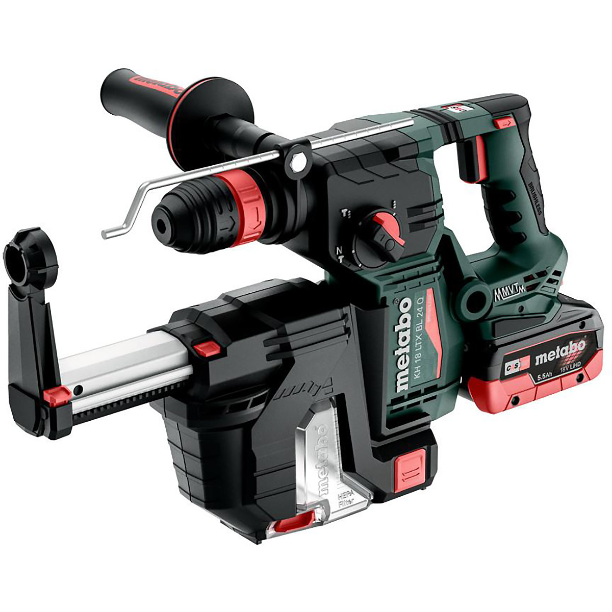 Metabo Akku-Kombihammer KH 18 LTX BL 24 Q Set ISA mit integrierter Staubabsaugung und Metabo-Quick-W