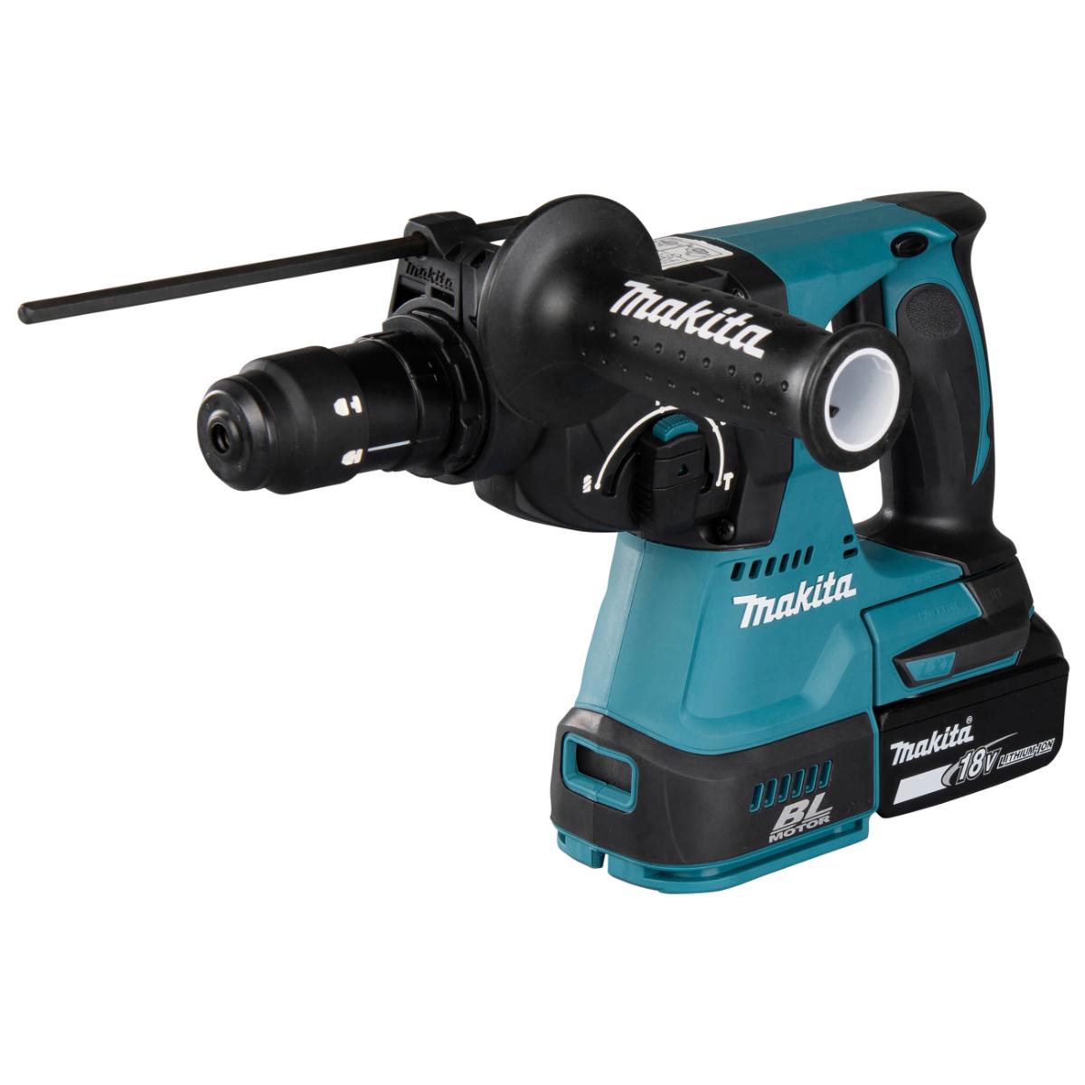 Makita Akku-Kombihammer für SDS-Plus 18V / 6,0 Ah, 2 Akkus + Ladegerät im MAKPAC + SDS-Plus Bohrer-Set B-58992