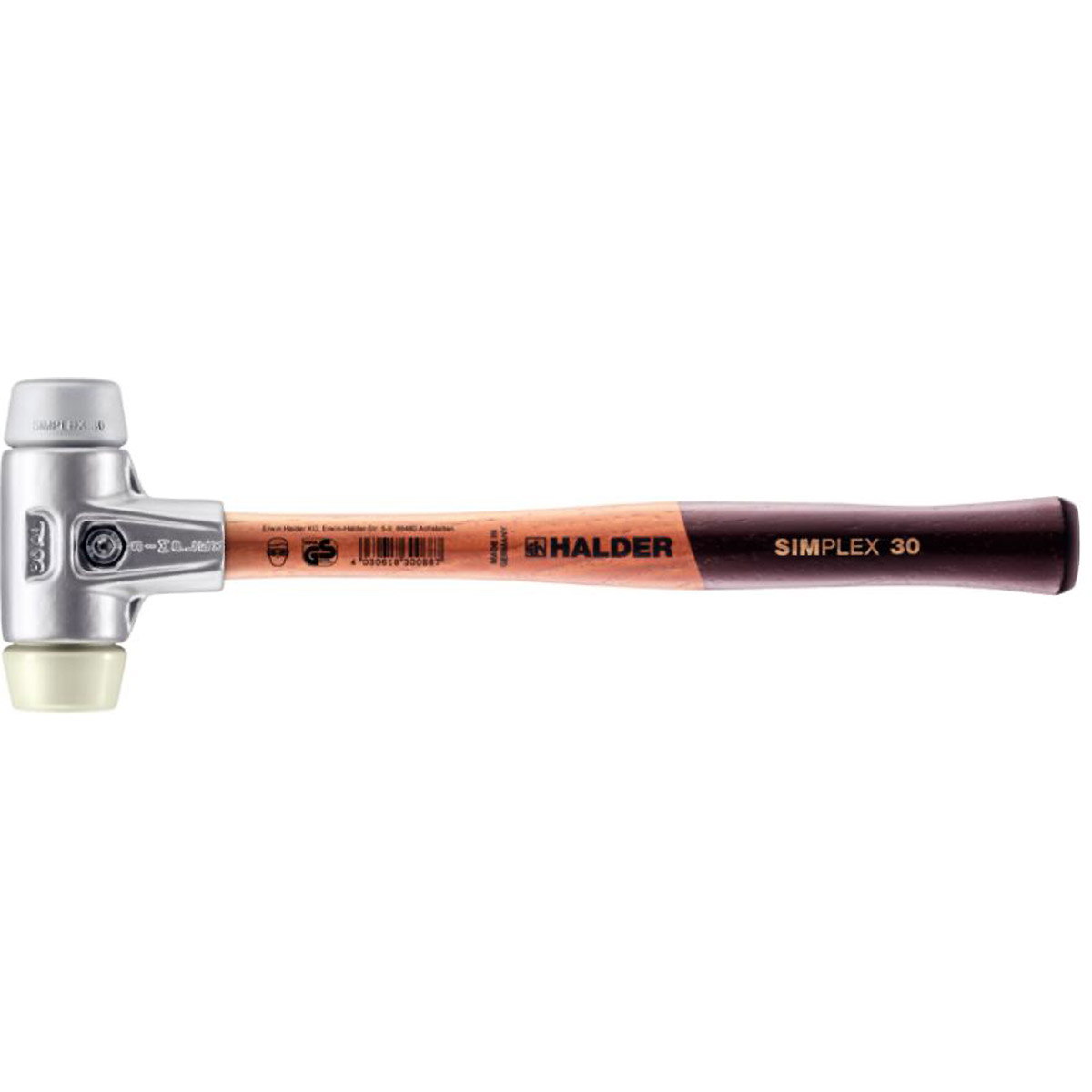 HALDER SIMPLEX - Schonhammer mit Aluminiumgehäuse und hochwertigem Holzstiel, TPE-mid / Nylon