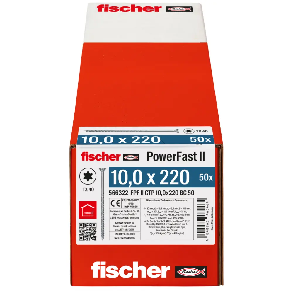 Fischer Holzbauschraube 10,0x220 FPF II CTP BC, Senkkopf, Innenstern TX, Teilgewinde, blauverzinkt