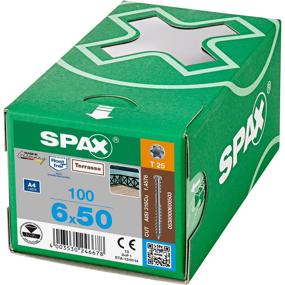 SPAX Terrasse A4 Zylinderkopf T-Star Plus T25 Fixiergewinde Cut, 100 Stück