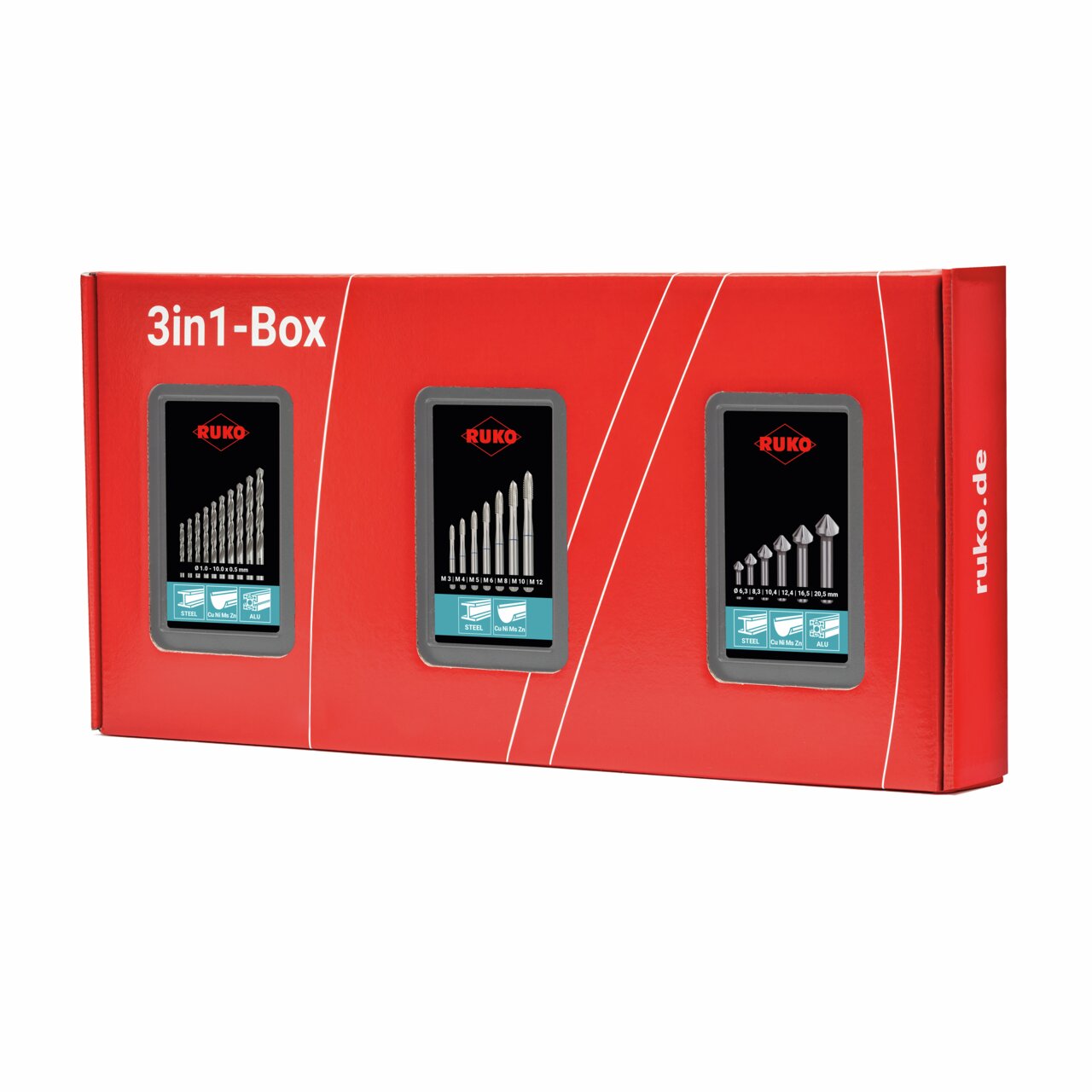 RUKO 3in1-Box HSS - Komplettset für Gewindeschneiden M3 – M12
