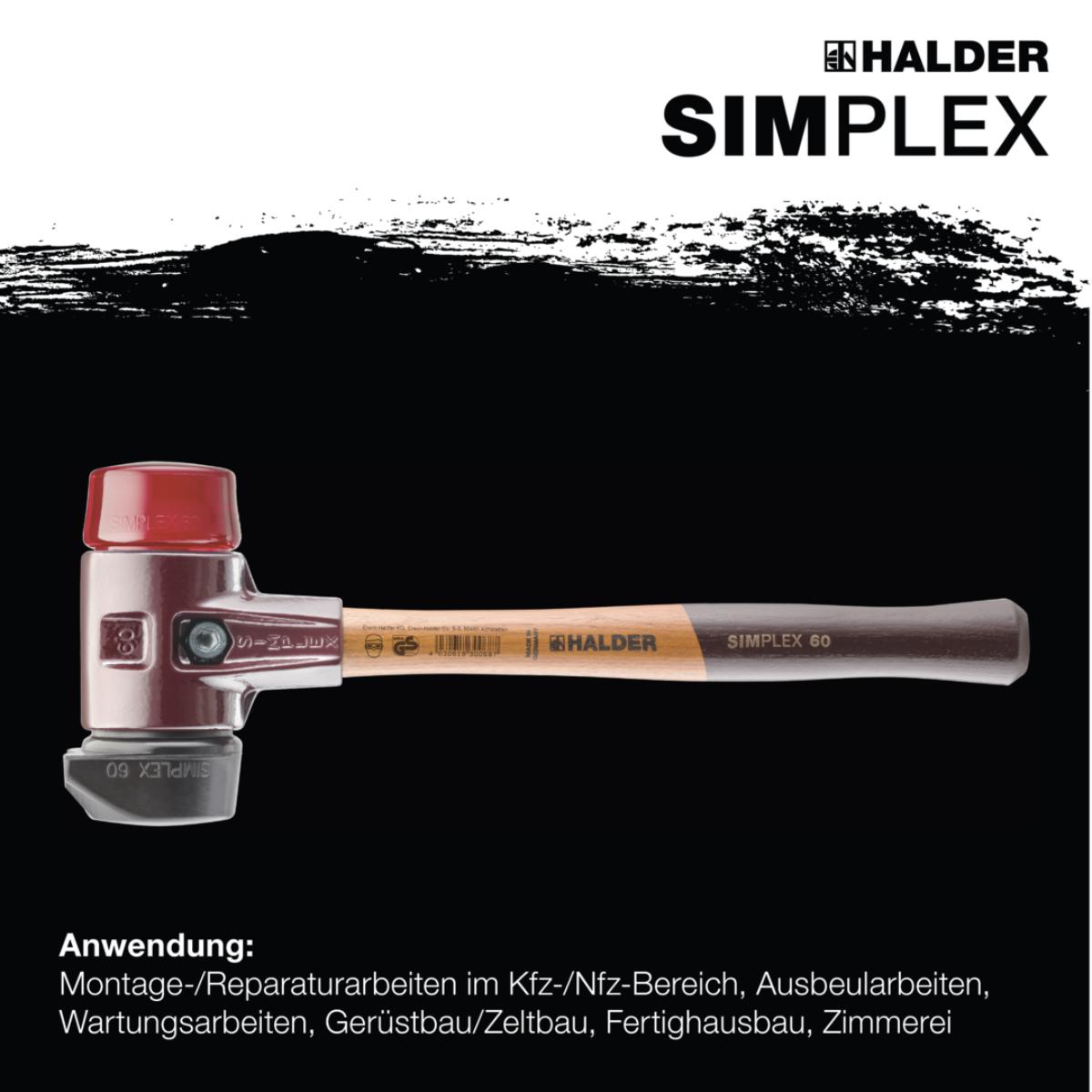 HALDER SIMPLEX - Schonhammer mit TE-Gehäuse und Holzstiel Gummikomposition mit Standfuss / Plastik