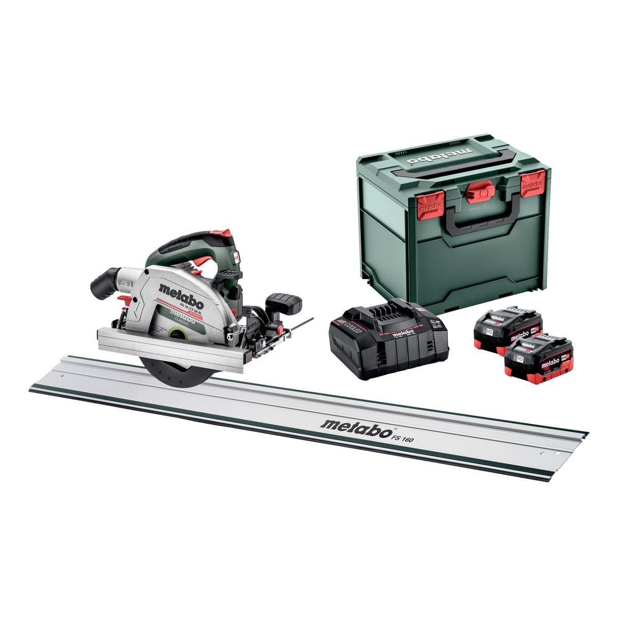 Metabo Akku-Handkreissäge KS 18 LTX 66 BL Set mit Führungsschiene FS 160 - metaBOX 340 - 18V 2x8Ah L