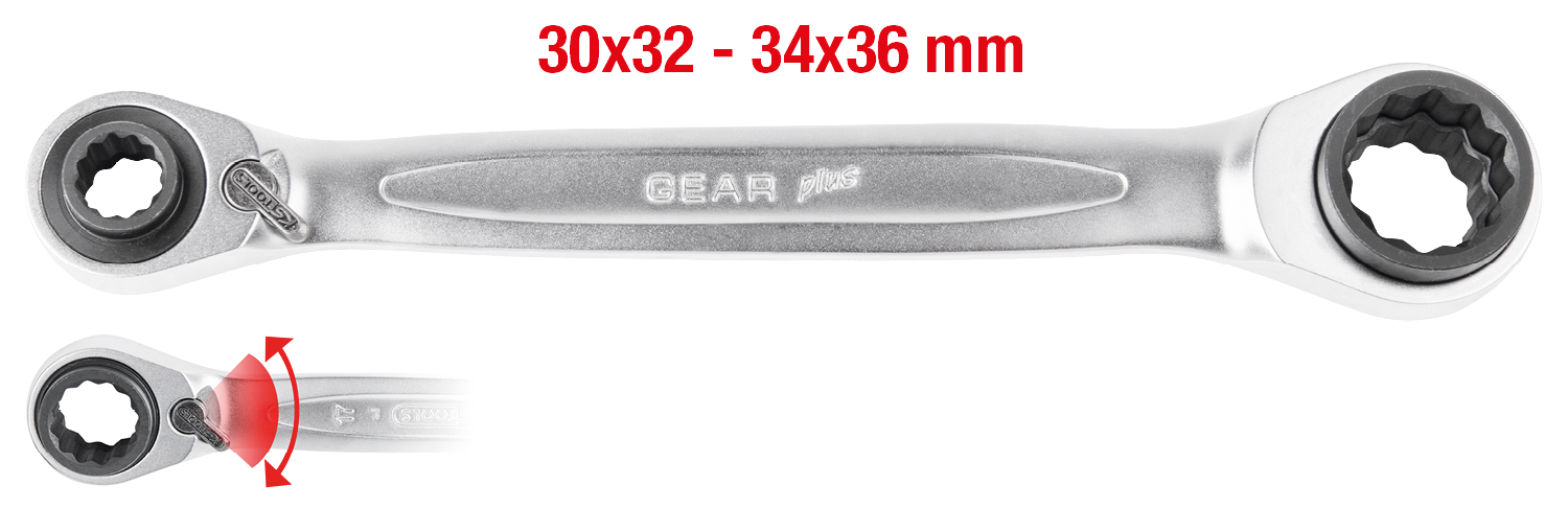 KS Tools 4 in 1 GEARplus umschaltbar Doppel-Ratschenringschlüssel