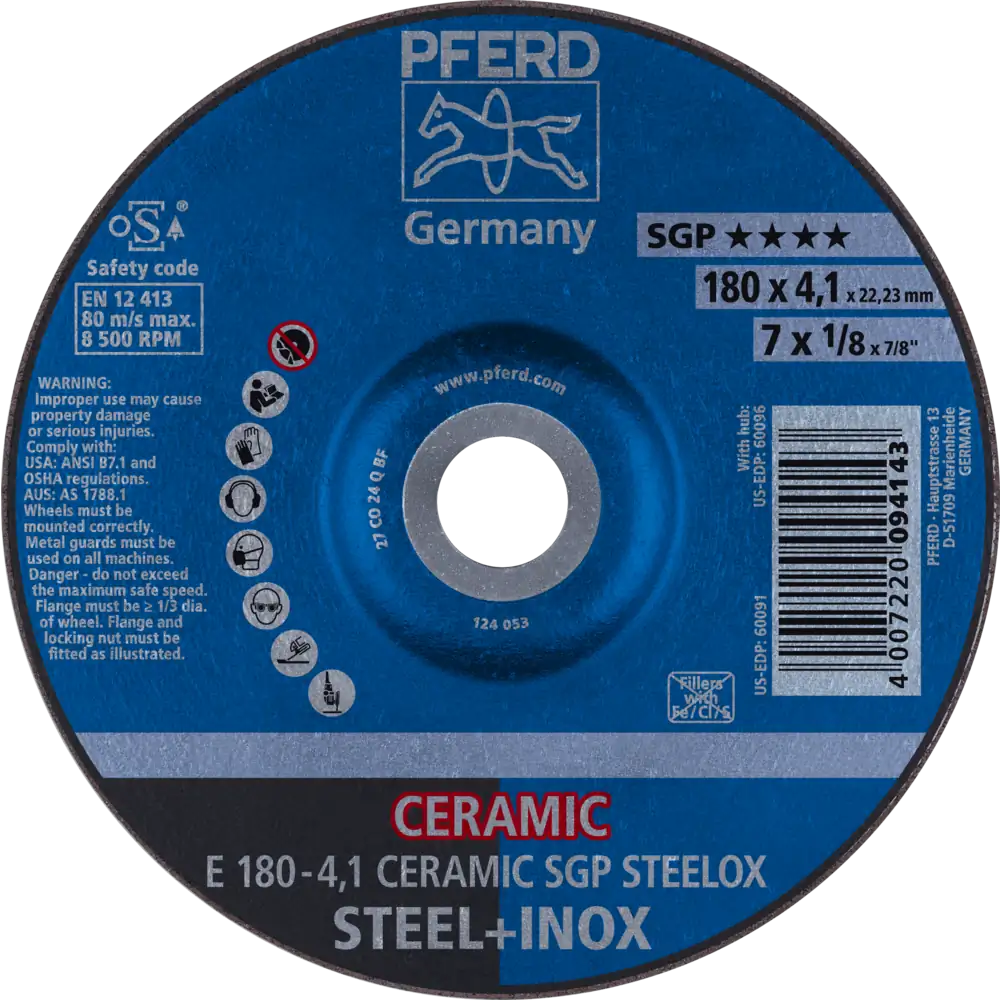 PFERD TOOLS Schruppscheibe E CERAMIC Leistungslinie SG STEELOX für Stahl/Edelstahl