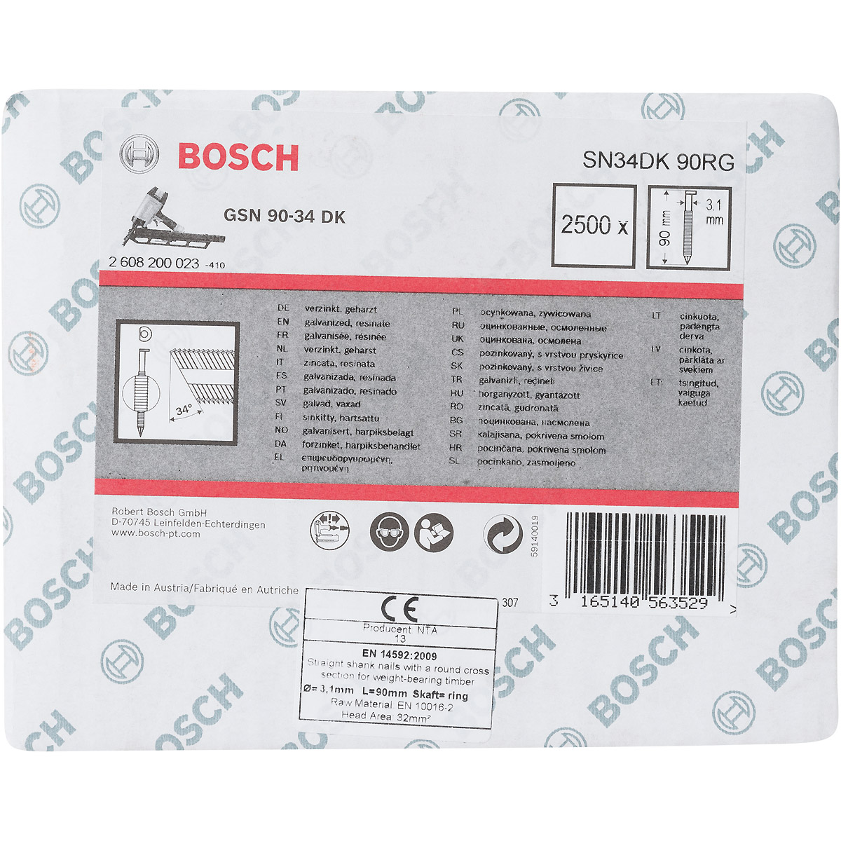 Bosch D-Kopf Streifennagel, verzinkt, gerillt