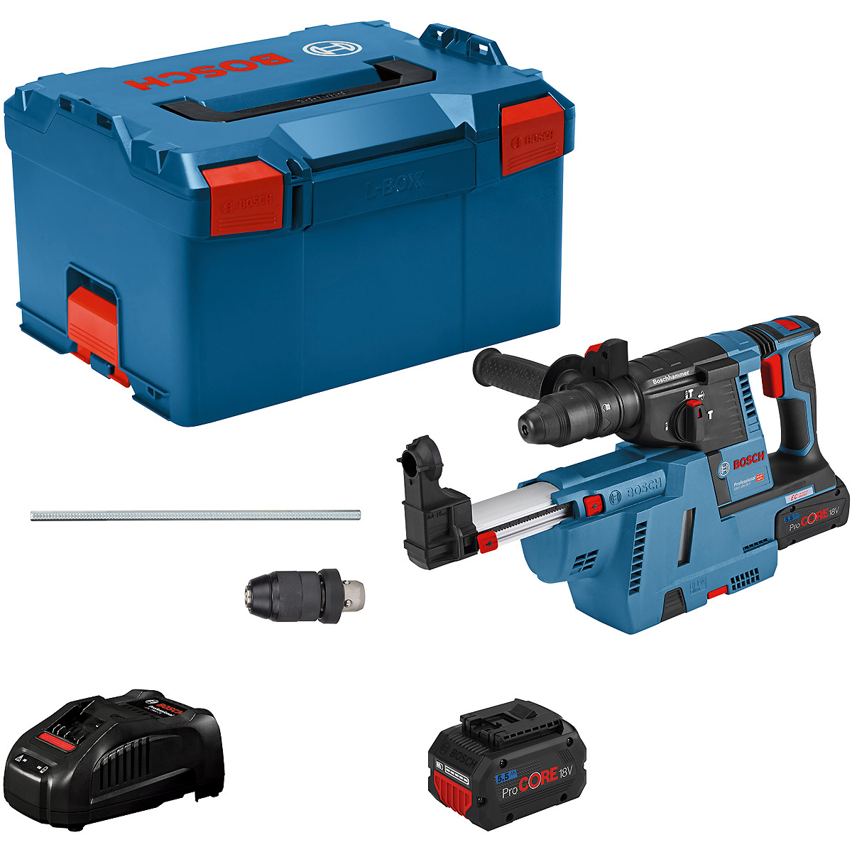 Bosch Akku-Bohrhammer mit SDS plus GBH 18V-26 F: 2x Akku GBA 6.0Ah, Staubabsaugsystem