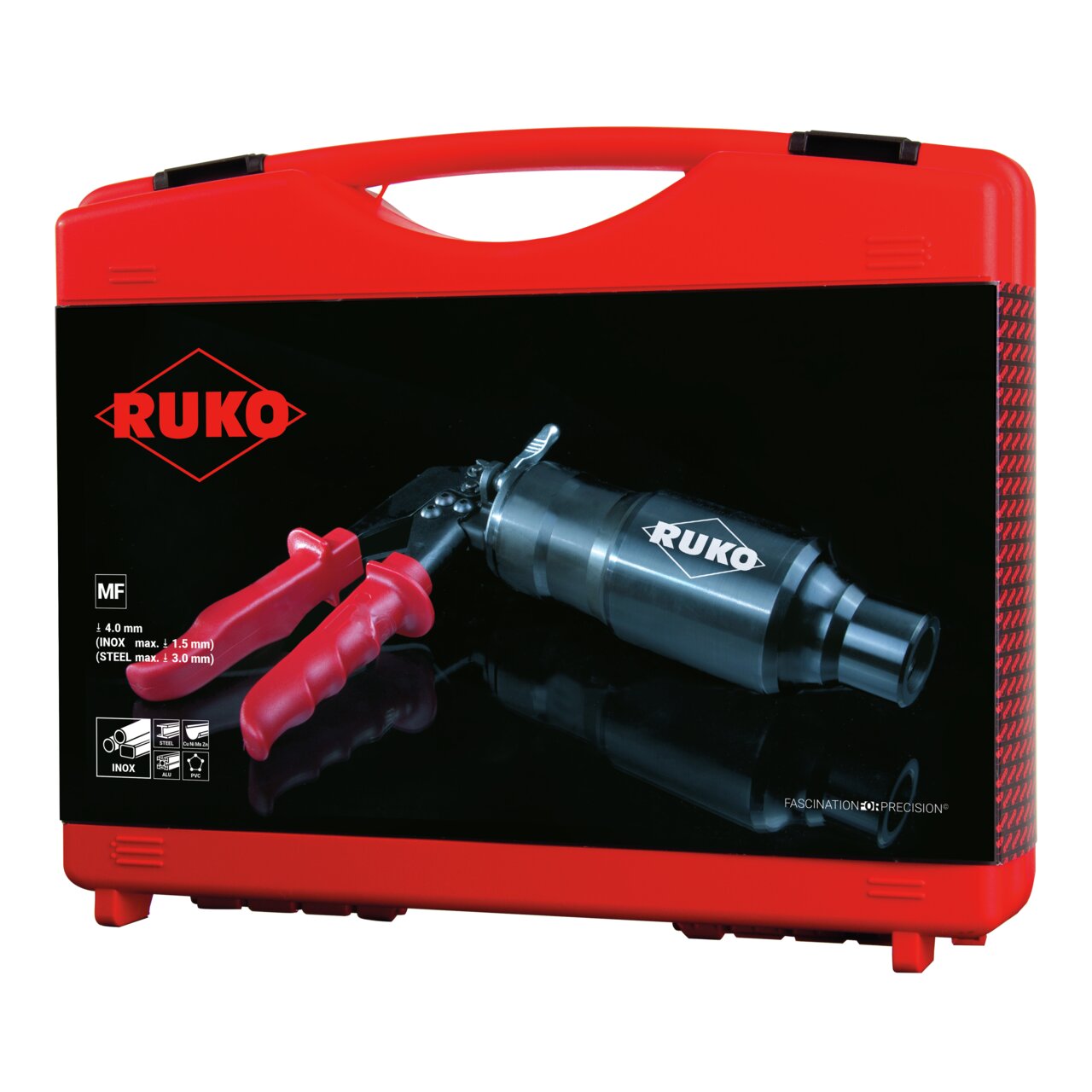 RUKO Schraublochstanzen-Satz mit kompakter Handhydraulikstanze im Kunststoffkoffer - 14-tlg.