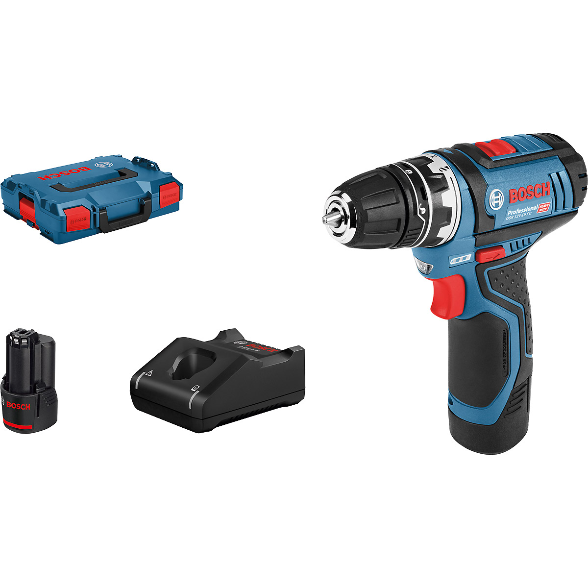 Bosch Akku-Bohrschrauber GSR 12V-15 FC, mit 2 x 2.0 Ah Akku, L-BOXX, 1 Aufsatz