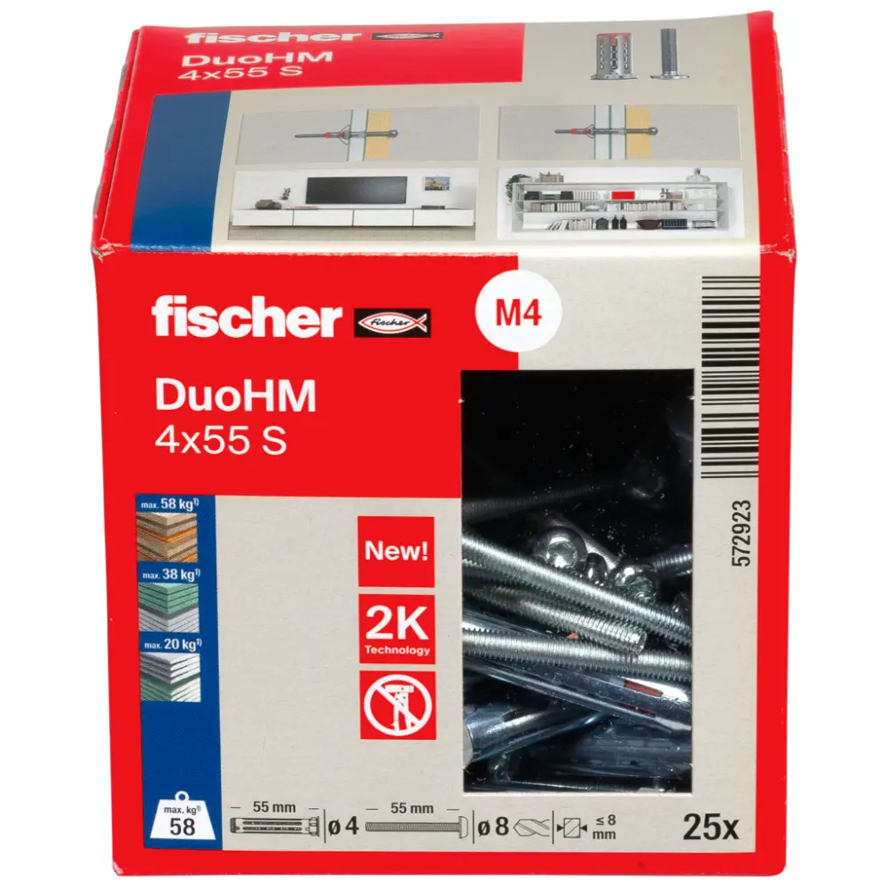 Fischer Hohlraumdübel DuoHM 4x55 S PH TX mit Panhead-Schraube, TX-Antrieb