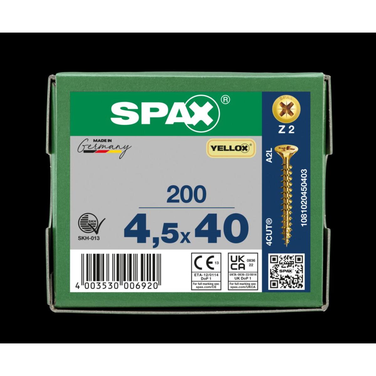 SPAX Senkmultikopf Kreuzschlitz Z2 Vollgewinde YELLOX, 200 Stück