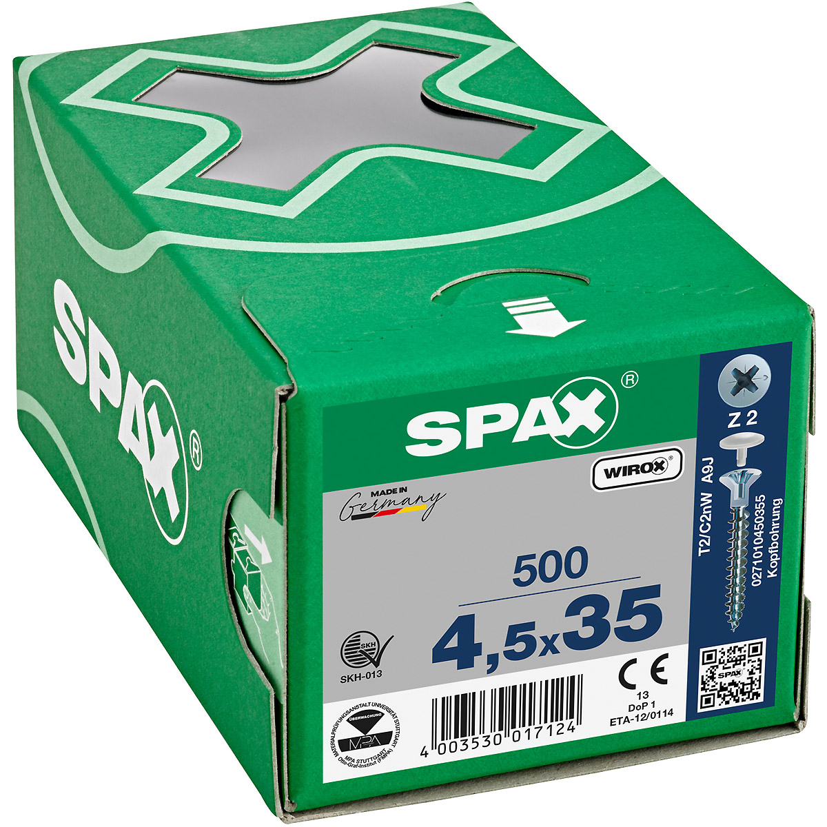 SPAX-S Senkkopf Fräsrippen Kopfbohrung 2,5mm Kreuzschlitz Z2 Vollgewinde WIROX, 500 Stück