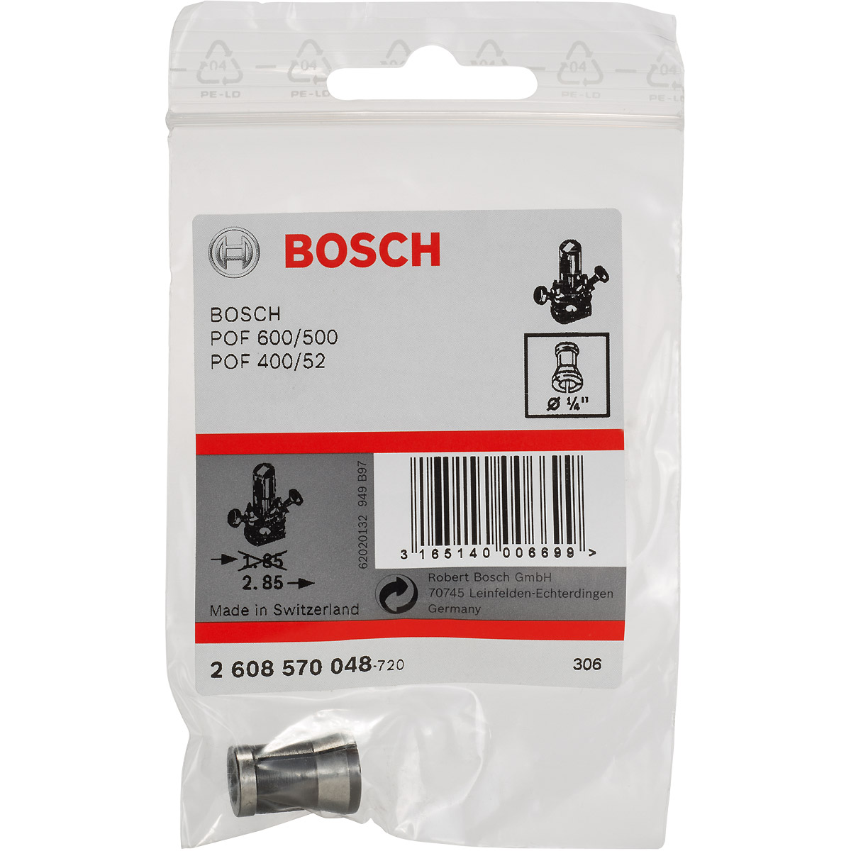 Bosch Spannzange ohne Spannmutter, 1/4 Zoll, für Bosch-Oberfräse