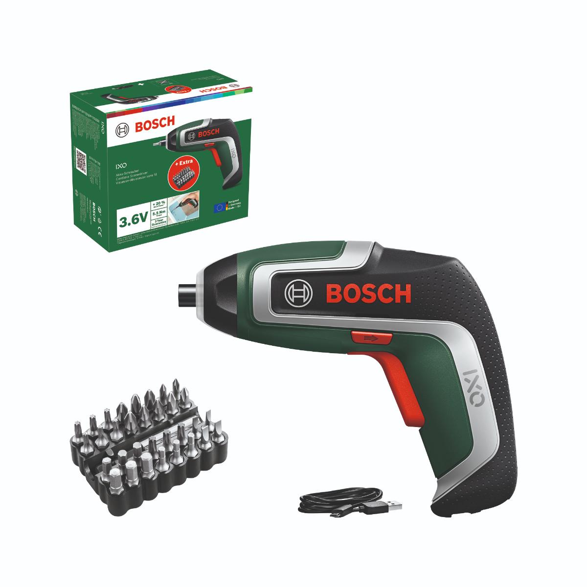Bosch Akku-Schrauber IXO 7 Bit-Set + 32-teiliges Schrauberbit-Set