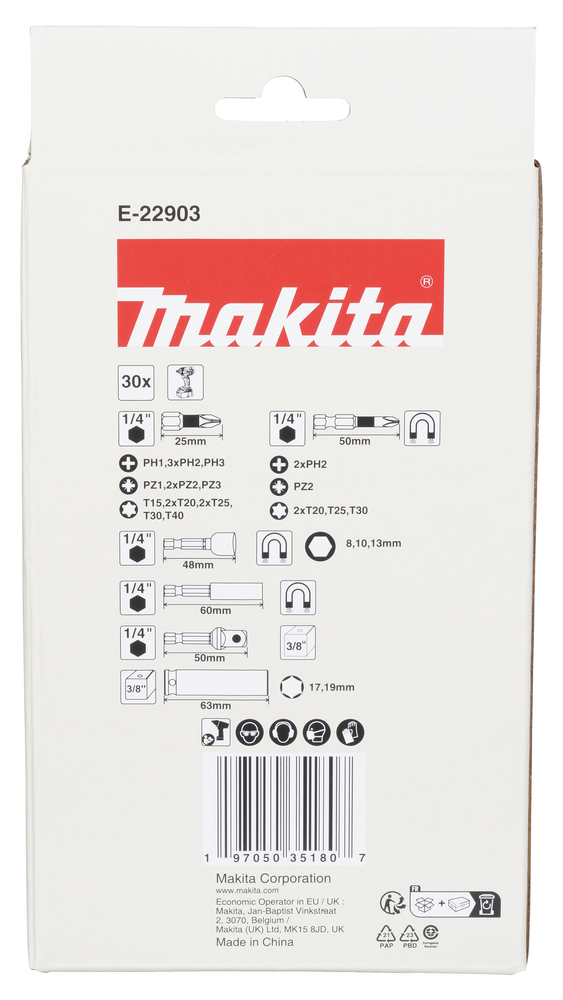 Makita Steckschlüssel-Bit-Set, 30-teilig - E-22903