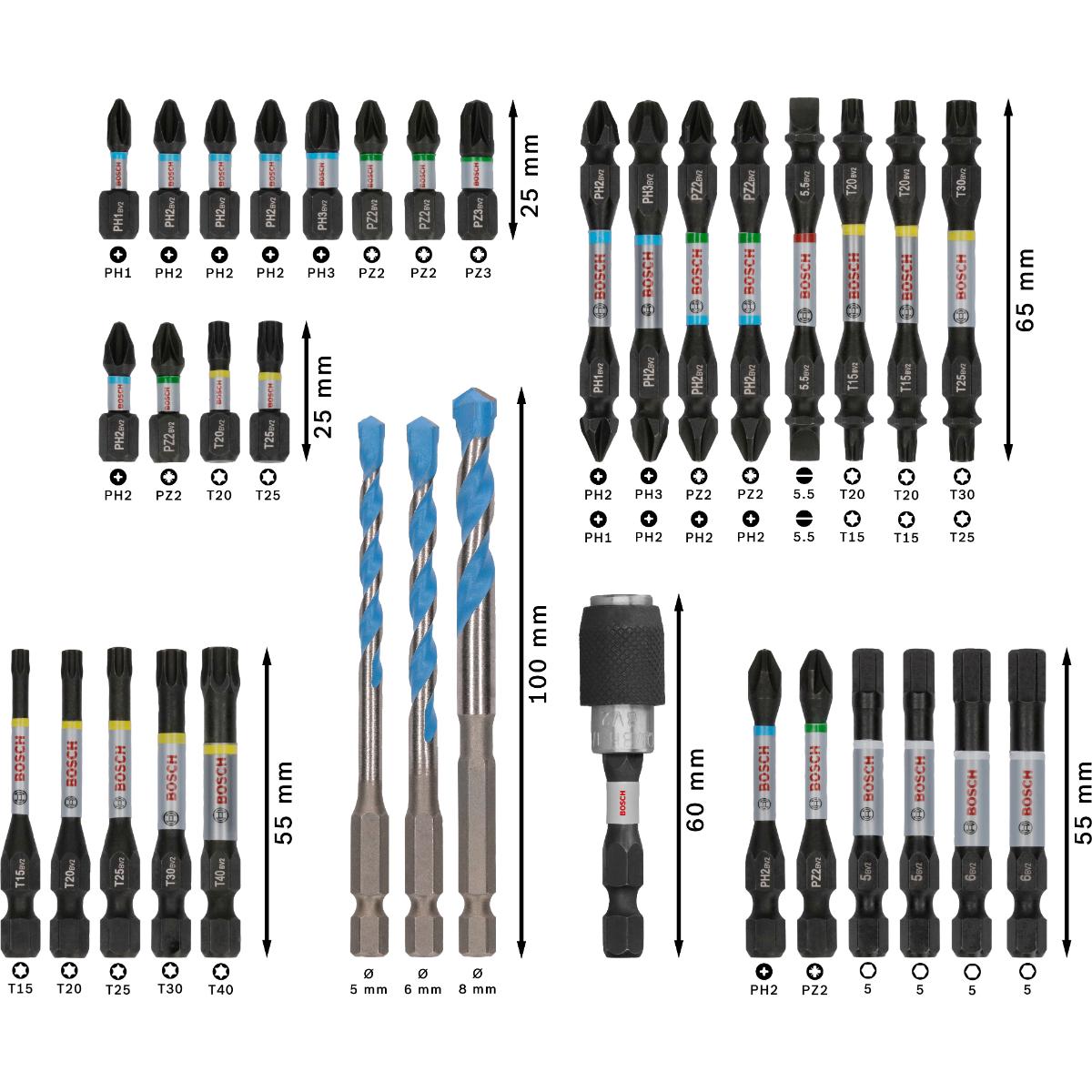 Bosch PRO Impact Schrauberbits und Multi Construction Bohrer Mixed, 35-teiliges Set