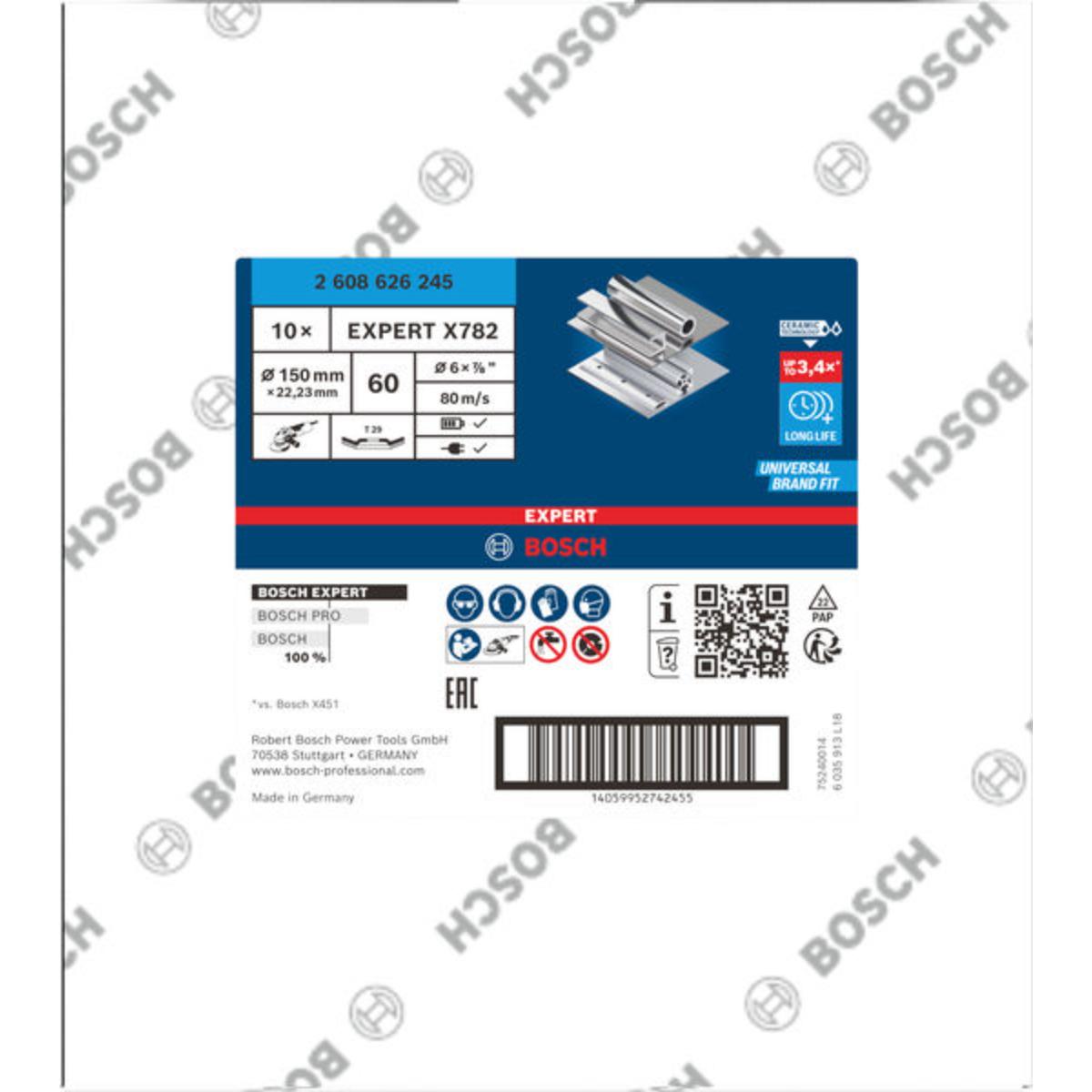 Bosch EXPERT X782 Fächerschleifscheibe, abgewinkelt, 150 mm, K60, Bohrung 22,23 mm