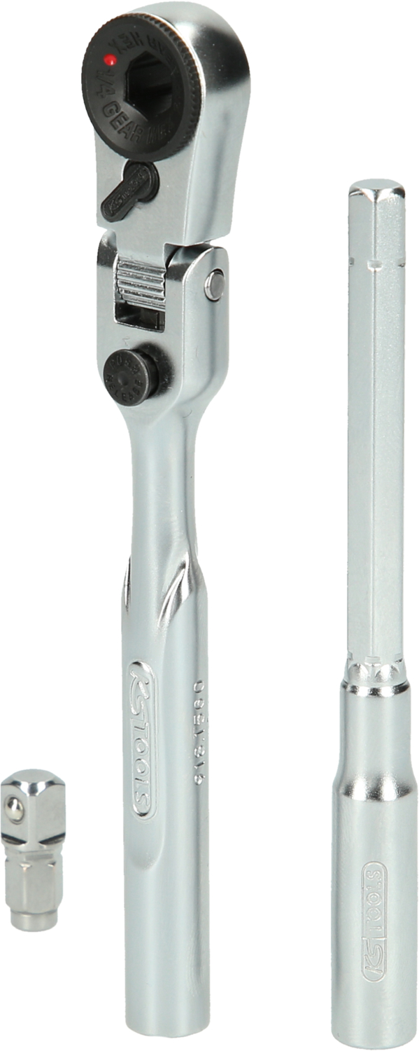 KS Tools 1/4" Bit-Gelenk-Umschaltknarren-Satz mit Steckadapter für Stecknüsse, 3-tlg