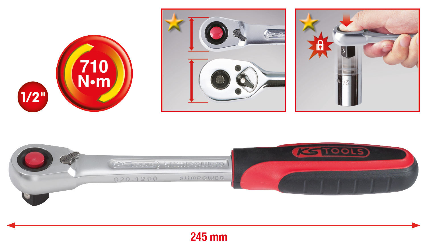 KS Tools 1/2" SlimPOWER Umschaltknarre,72 Zahn