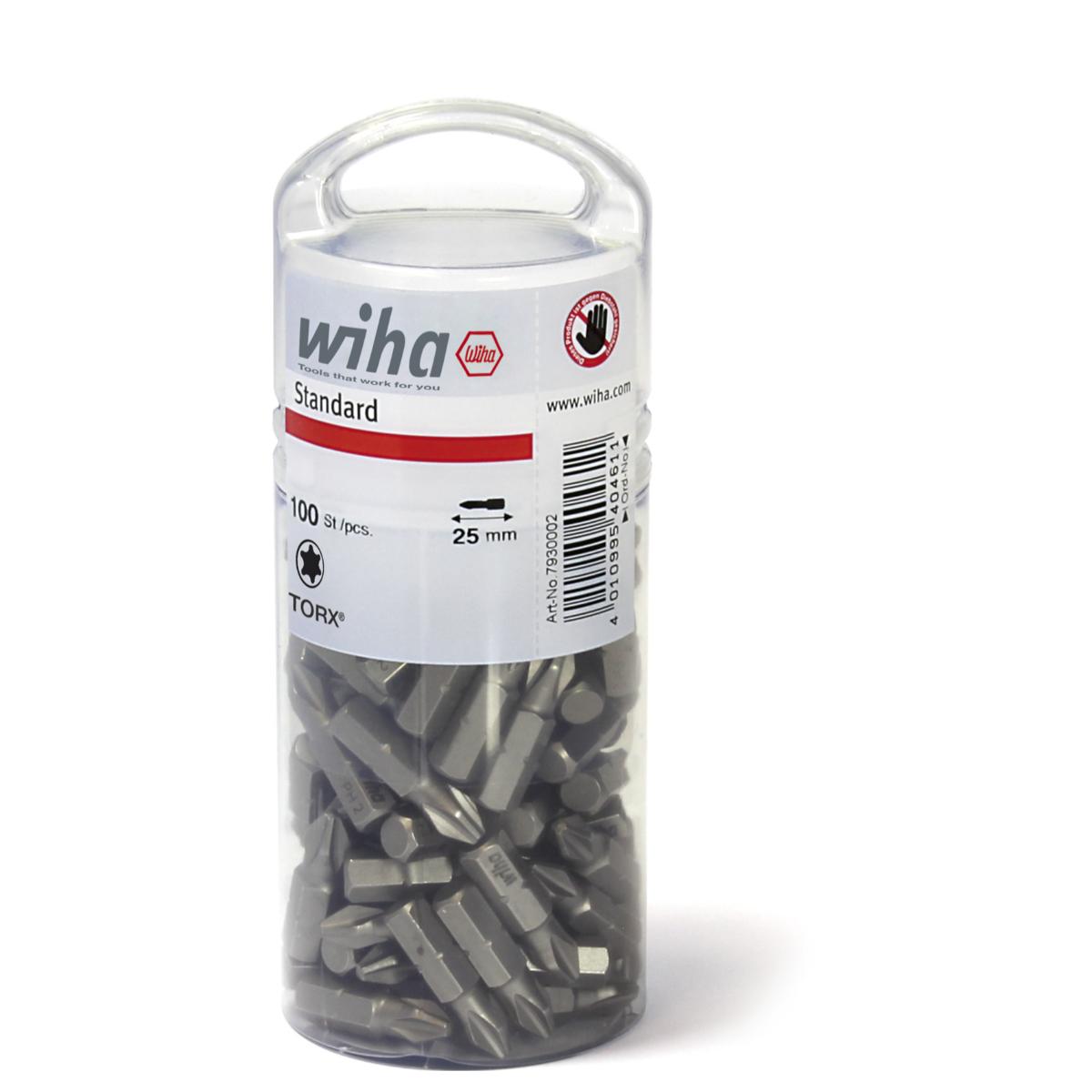 Wiha Bit Set Standard 25 mm TORX (T30) 100-teilges Set 1/4 zoll in Großpackung