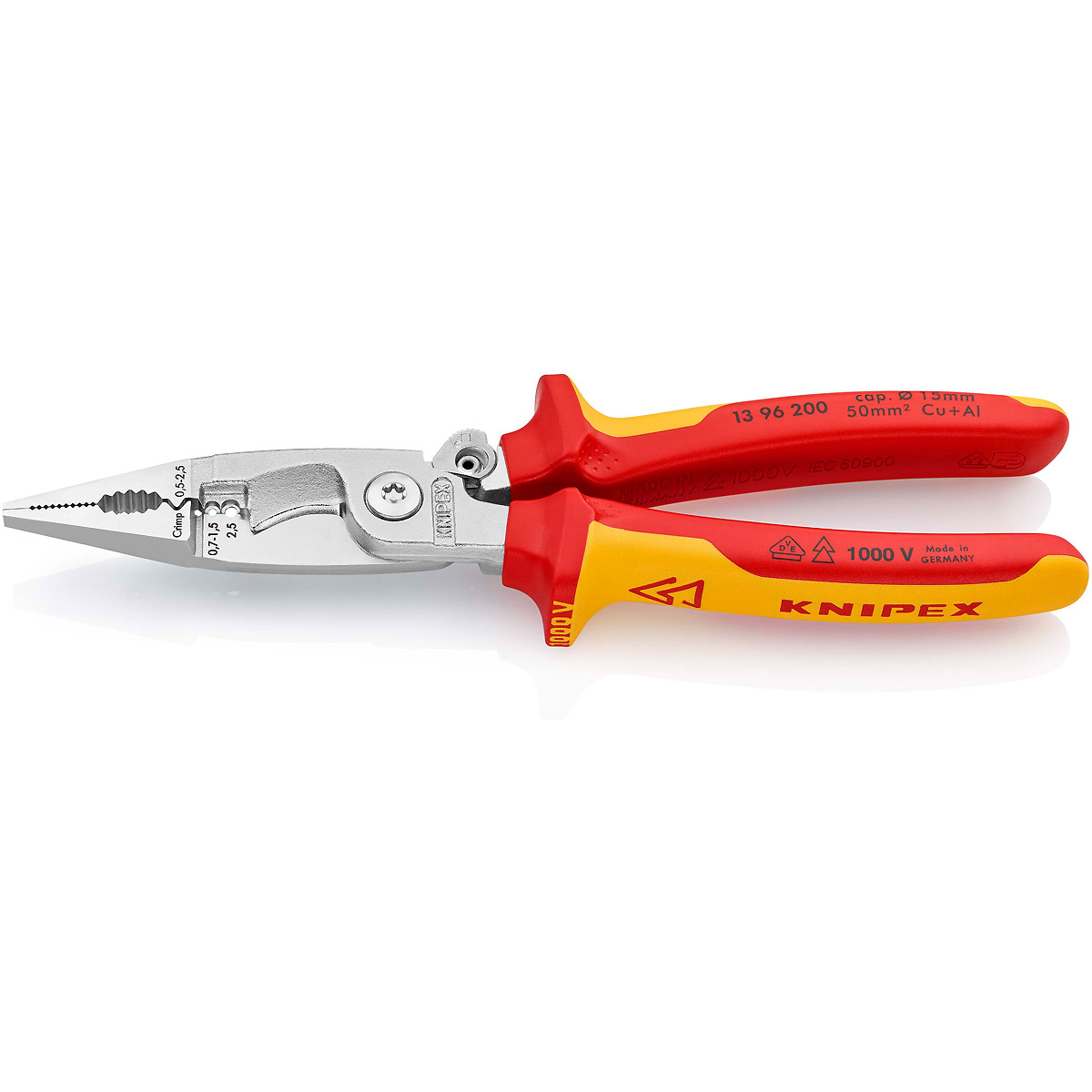 KNIPEX Elektro-Installationszange 200 mm verchromt isoliert mit Mehrkomponenten-Hüllen, VDE-geprüft