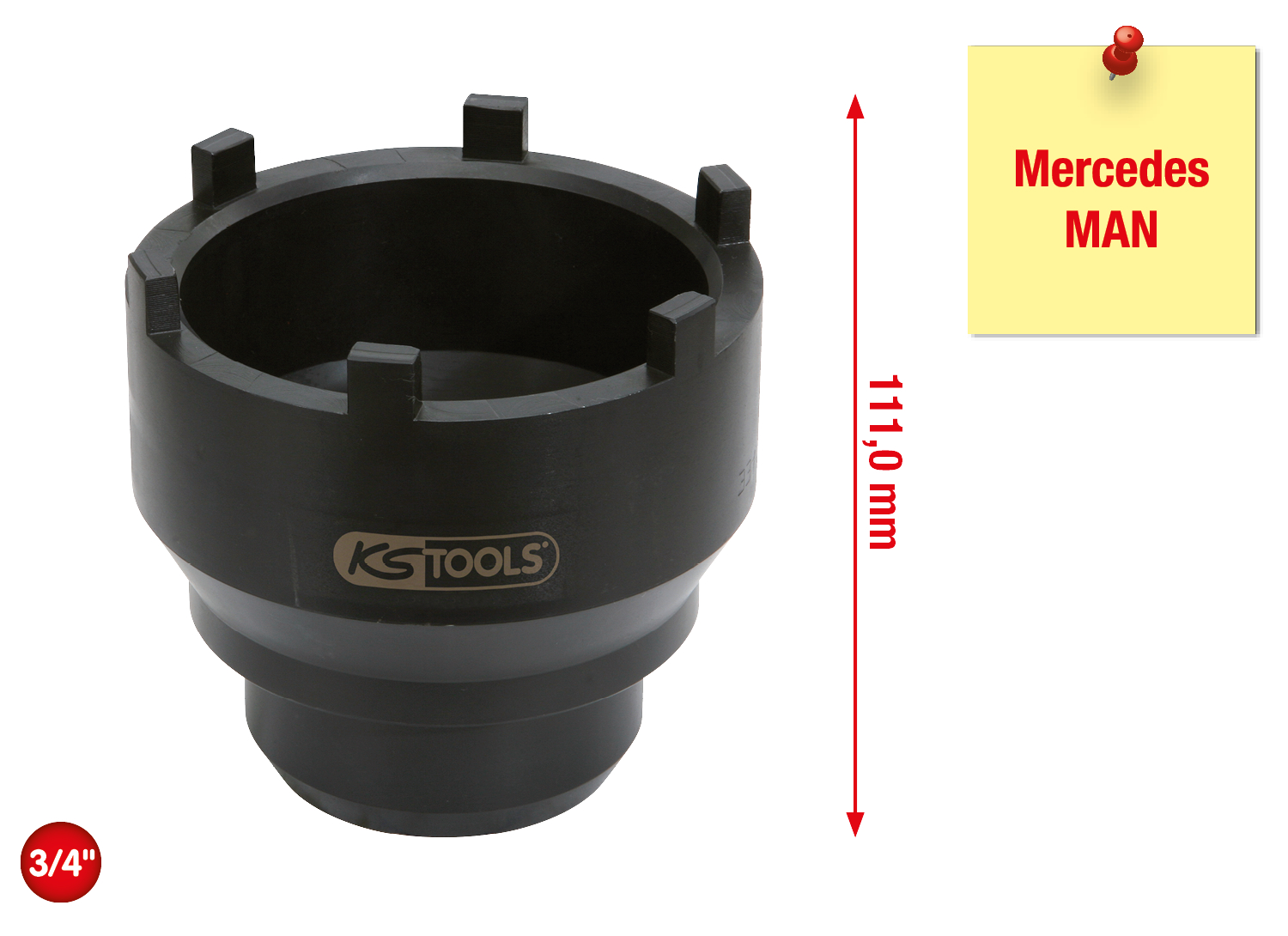 KS Tools 3/4" Nutmuttern-Schlüssel mit 6 Zapfen für Mercedes und MAN, 95-115mm