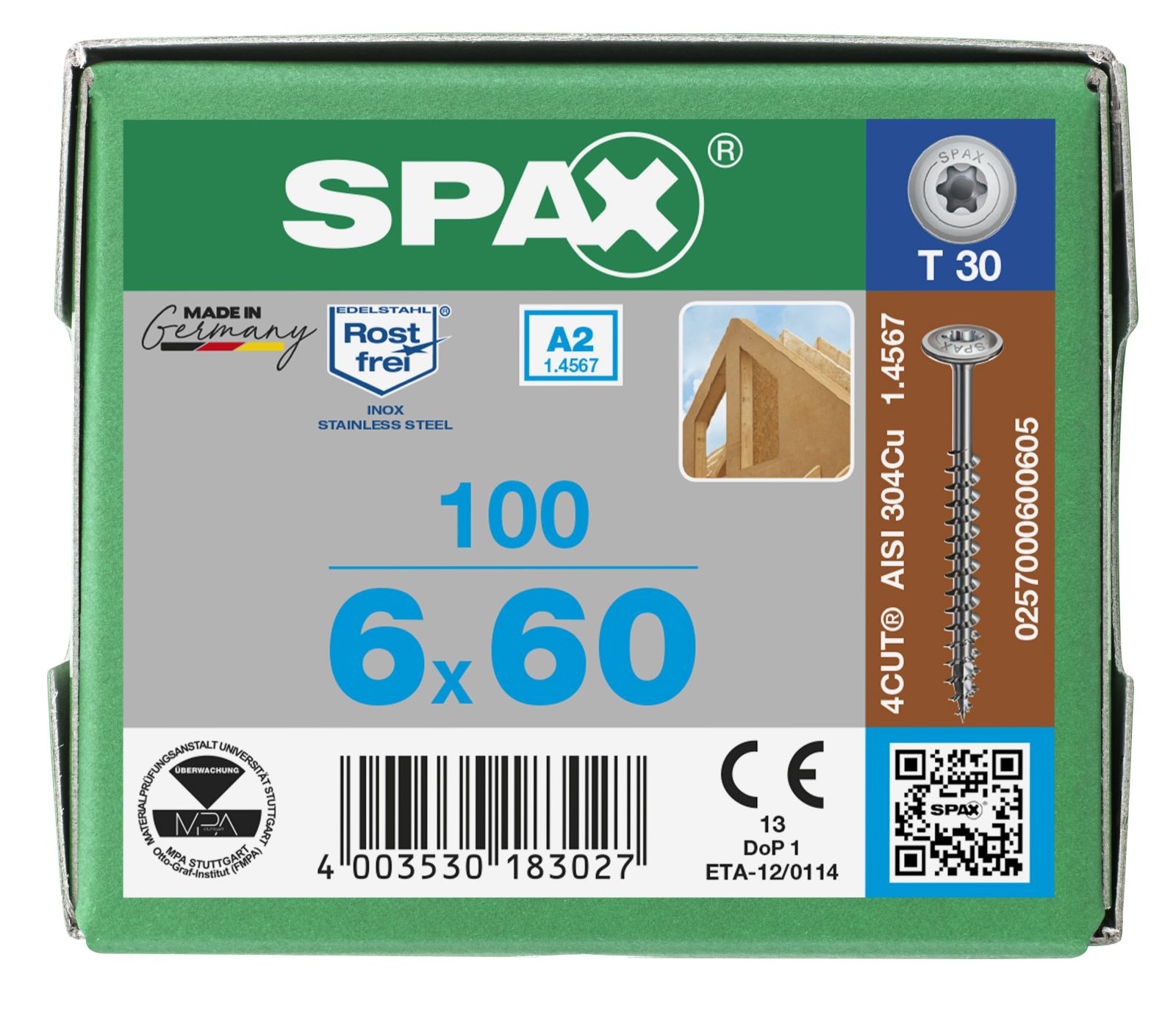 SPAX A2 Tellerkopf T-Star Plus T30 Vollgewinde, 100 Stück