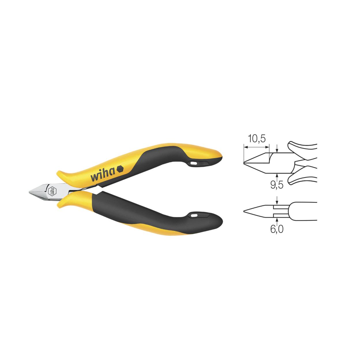 Wiha Seitenschneider Professional ESD schmaler, spitzer Kopf mit Wate - 5 Stück