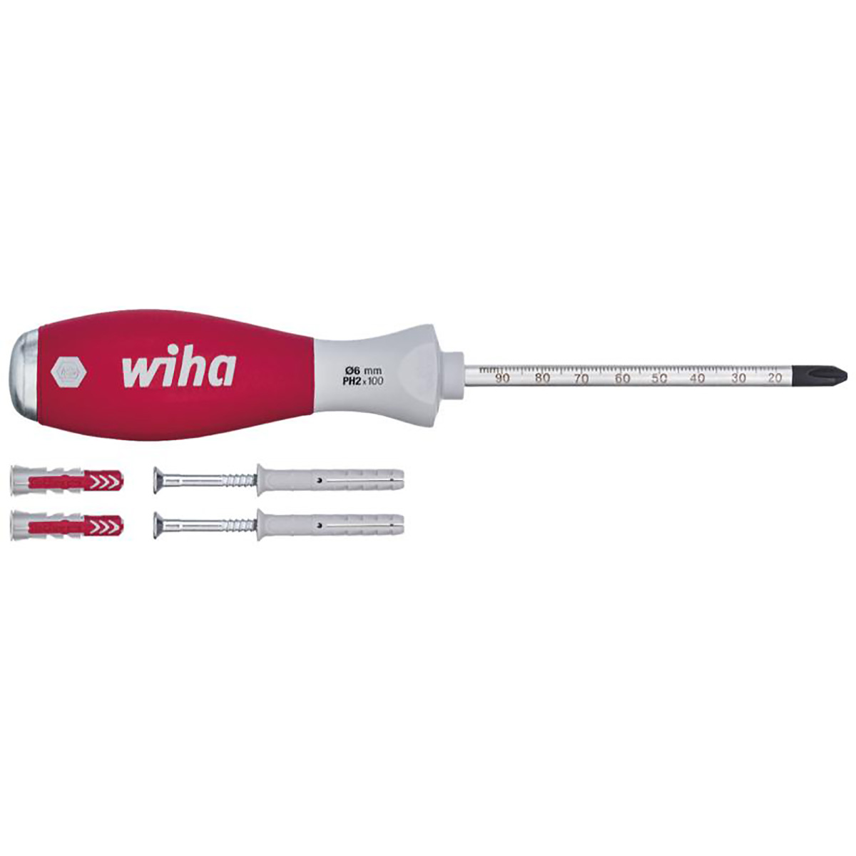 Wiha Dübellochschläger Set SoftFinish mit 6 mm Rundklinge und 4 Dübeln