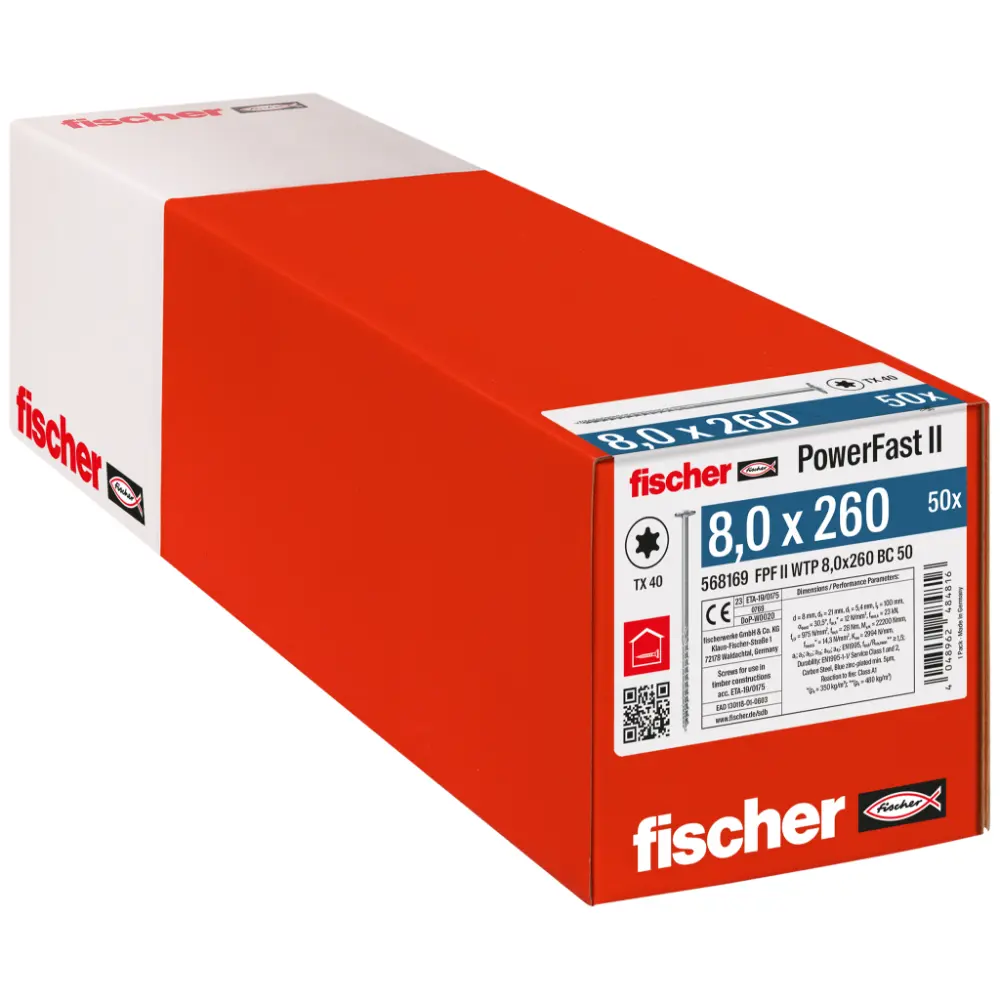 Fischer Holzbauschraube 8,0x260 FPF II WTP BC, Tellerkopf, Innenstern TX, Teilgewinde, blauverzinkt