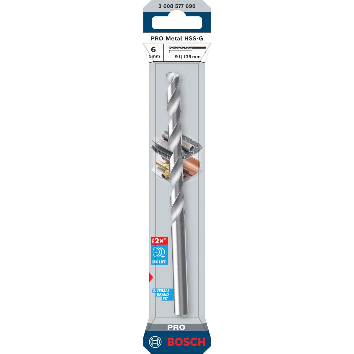 Bosch PRO Metal HSS-G Spiralbohrer, 6 x 91 x 139 mm