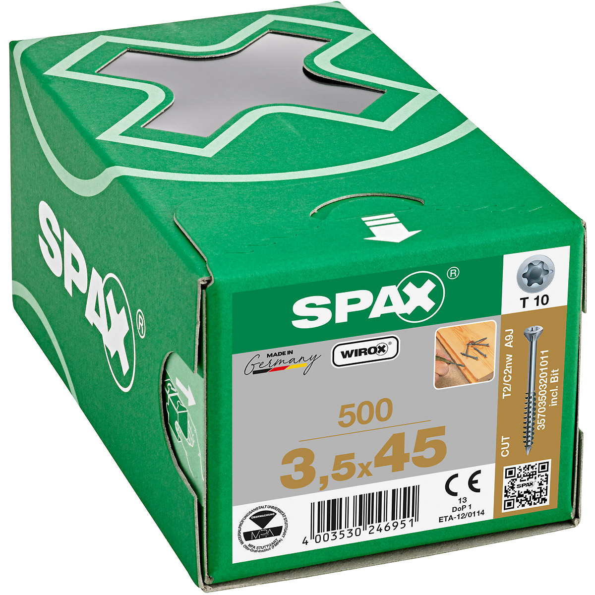 SPAX-S Dielenschraube Senkkopf Fräsrippen T-Star Plus T10 Teilgewinde Cut WIROX, 500 Stück+Bit