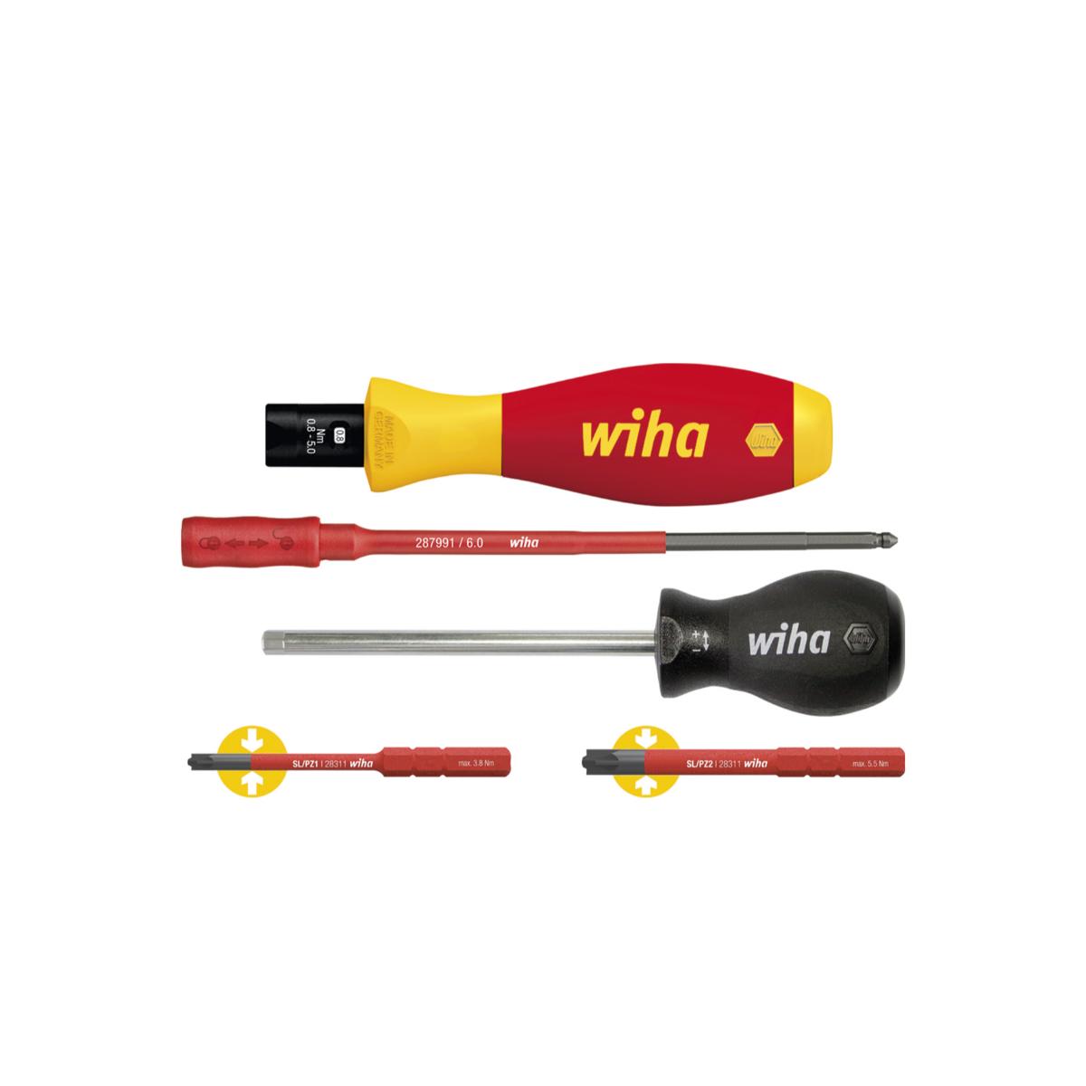 Wiha Drehmoment-Schraubendreher Set TorqueVario -S electric 0,8-5,0 Nm PlusMinus/Pozidriv 5-teilges Set variabel einstellbare Drehmomentbegrenzung