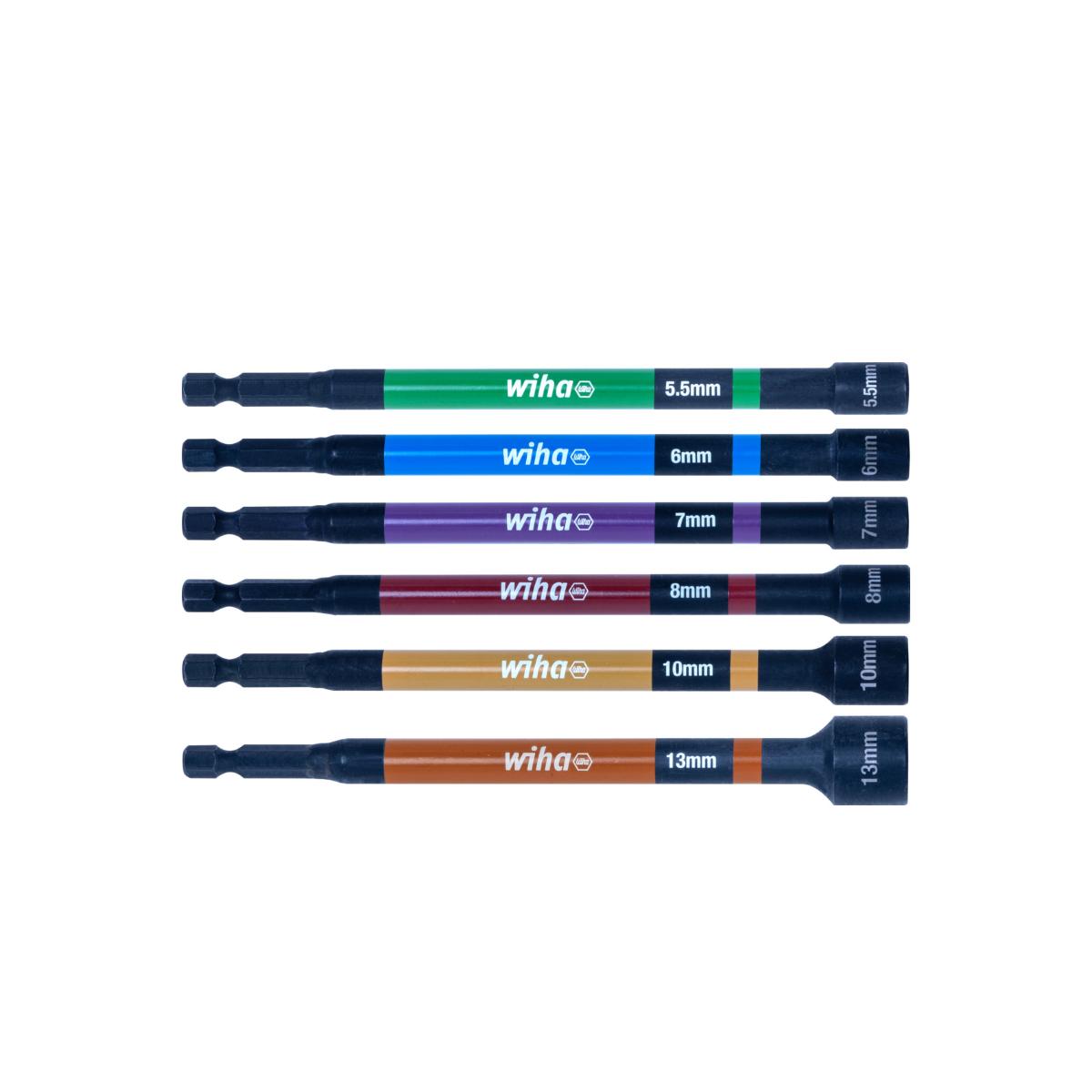 Wiha Farbcodiertes Steckschlüssel Set magnetisch, 150 mm 6-teilges Set 1/4 zoll