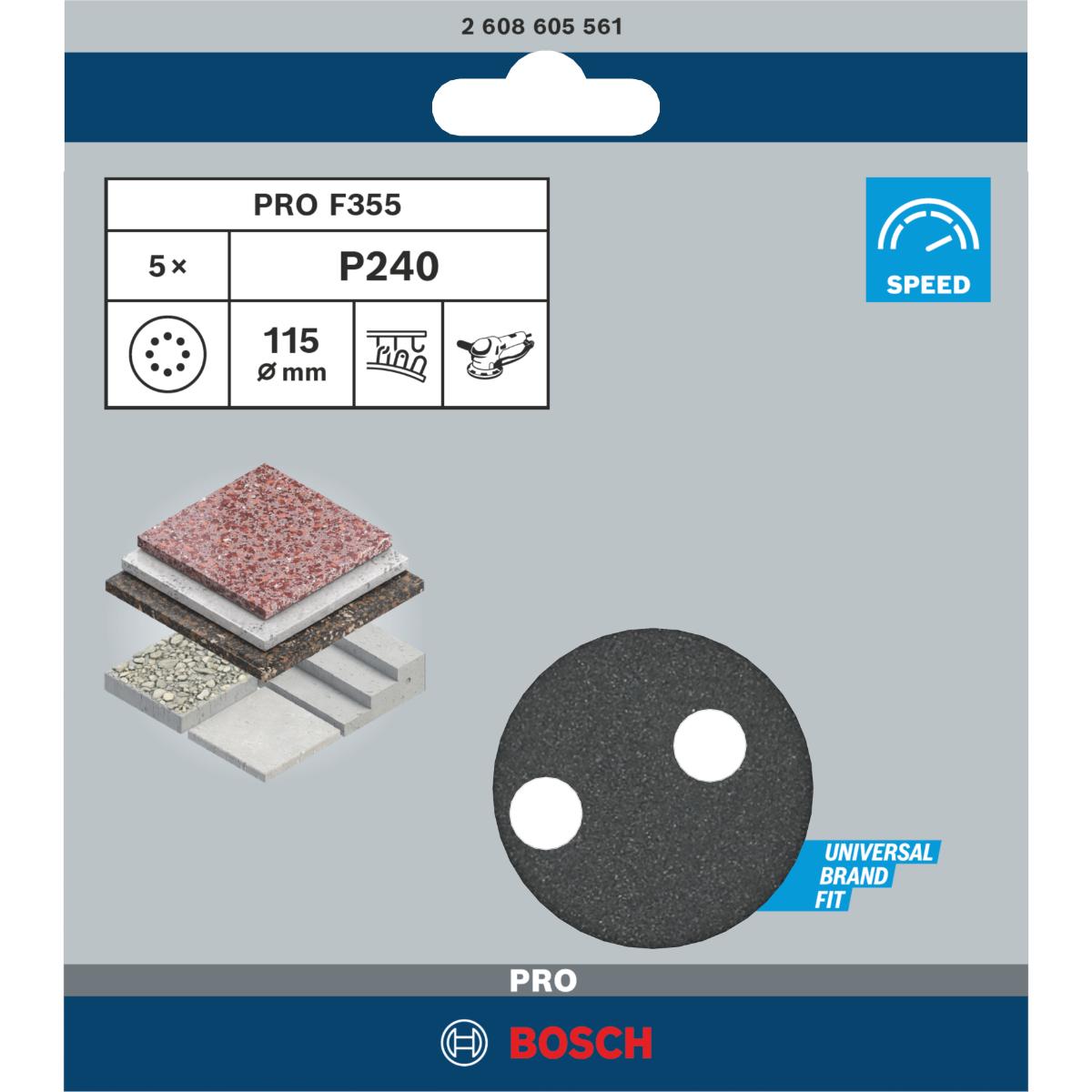 Bosch PRO Schleifblatt F355, Klett, 5er-Pack