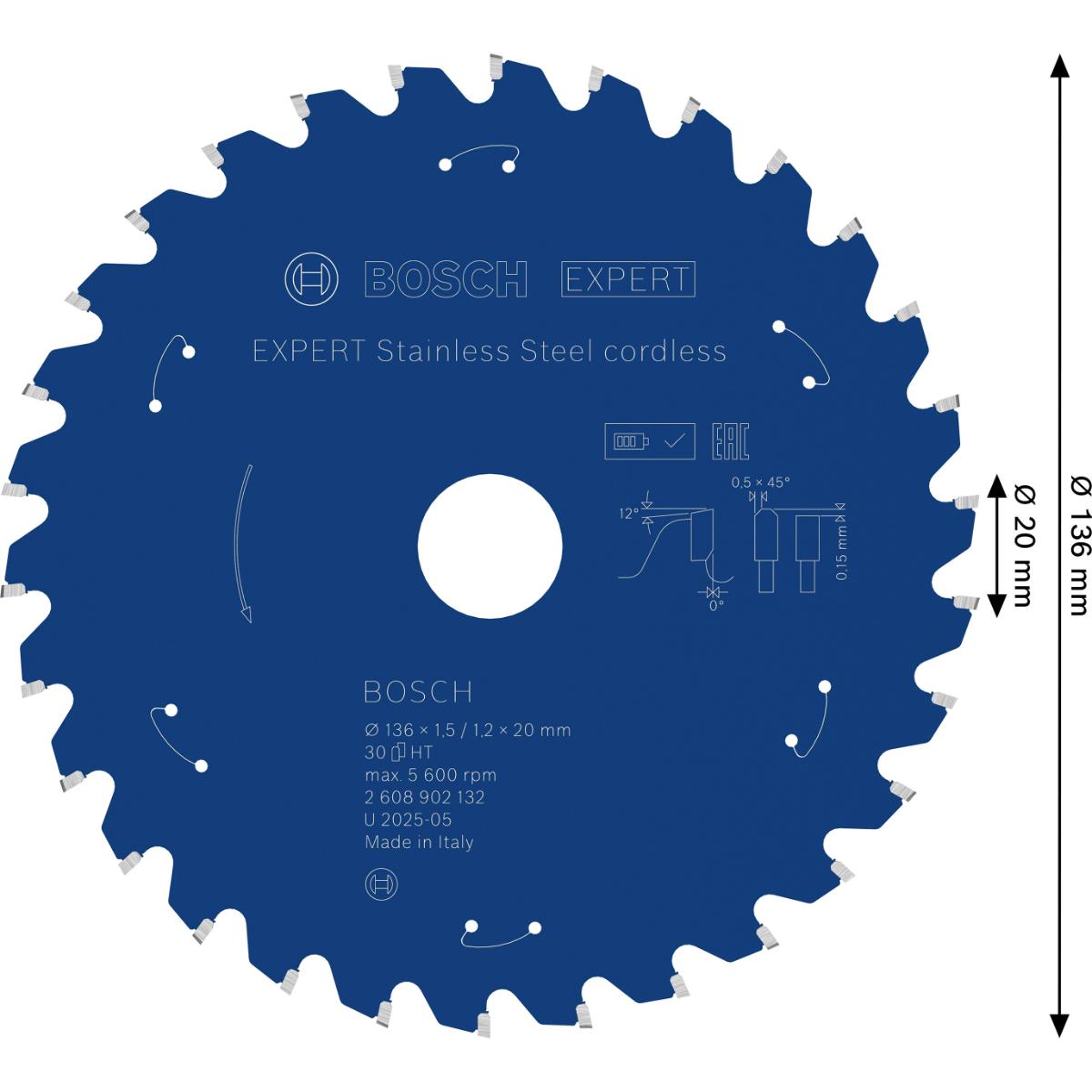 Bosch EXPERT Stainless Steel Kreissägeblatt, 136x20 mm, Z30