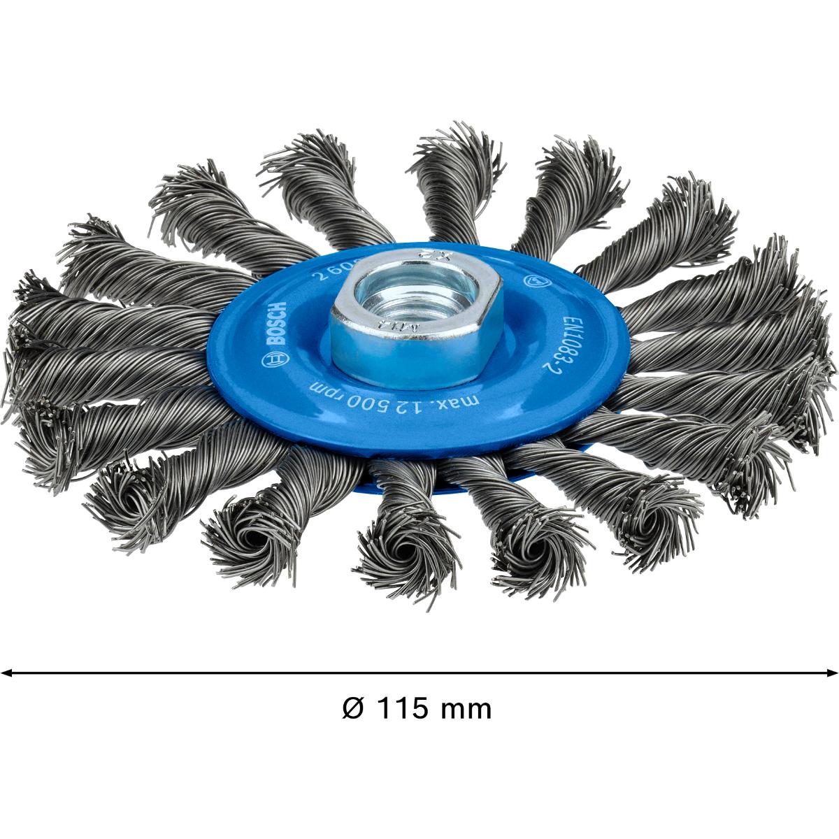 Bosch Metal heavy Scheibenbürste, 115 x 0,5 mm, M14, gezopft