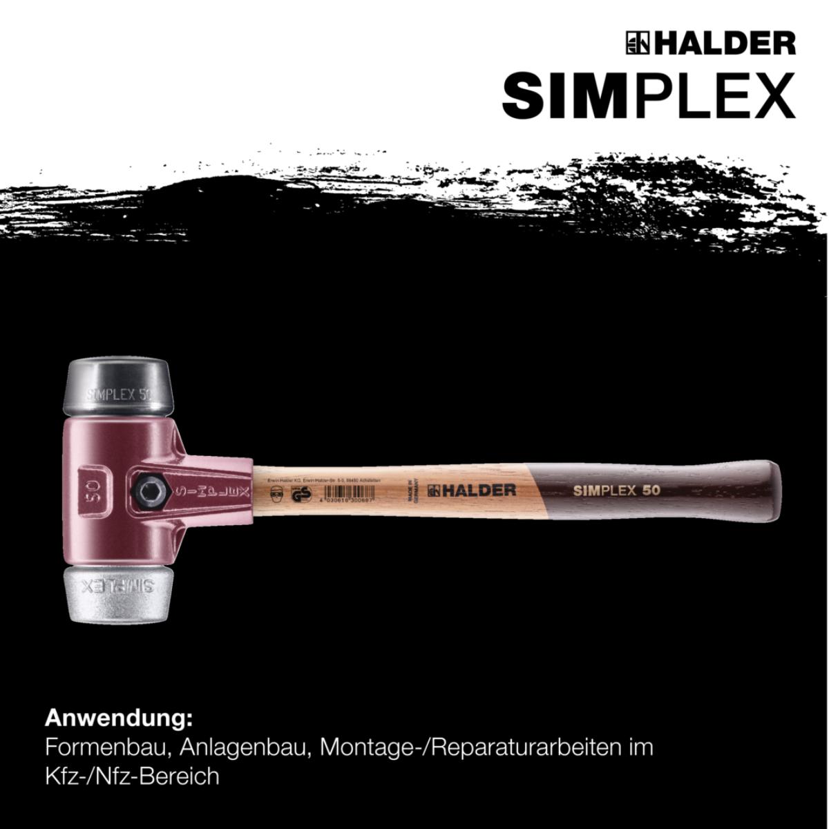 HALDER SIMPLEX - Schonhammer mit TE-Gehäuse und Holzstiel, Gummikomposition / Weichmetall