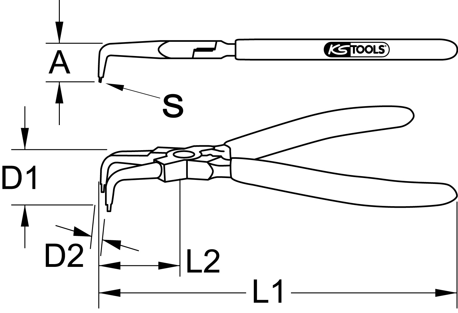 KS Tools Sicherungszange für Innensicherungsringe, abgewinkelt