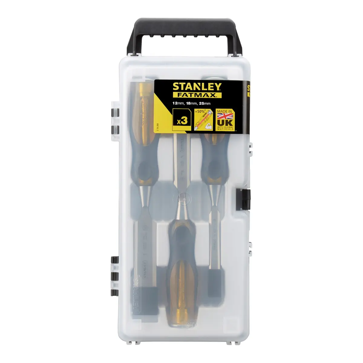 STANLEY FATMAX Stechbeitel, Kunststoffgriff mit Schlagkappe, durchgehende Klinge, Set 3-tlg. 12, 18, 25 mm