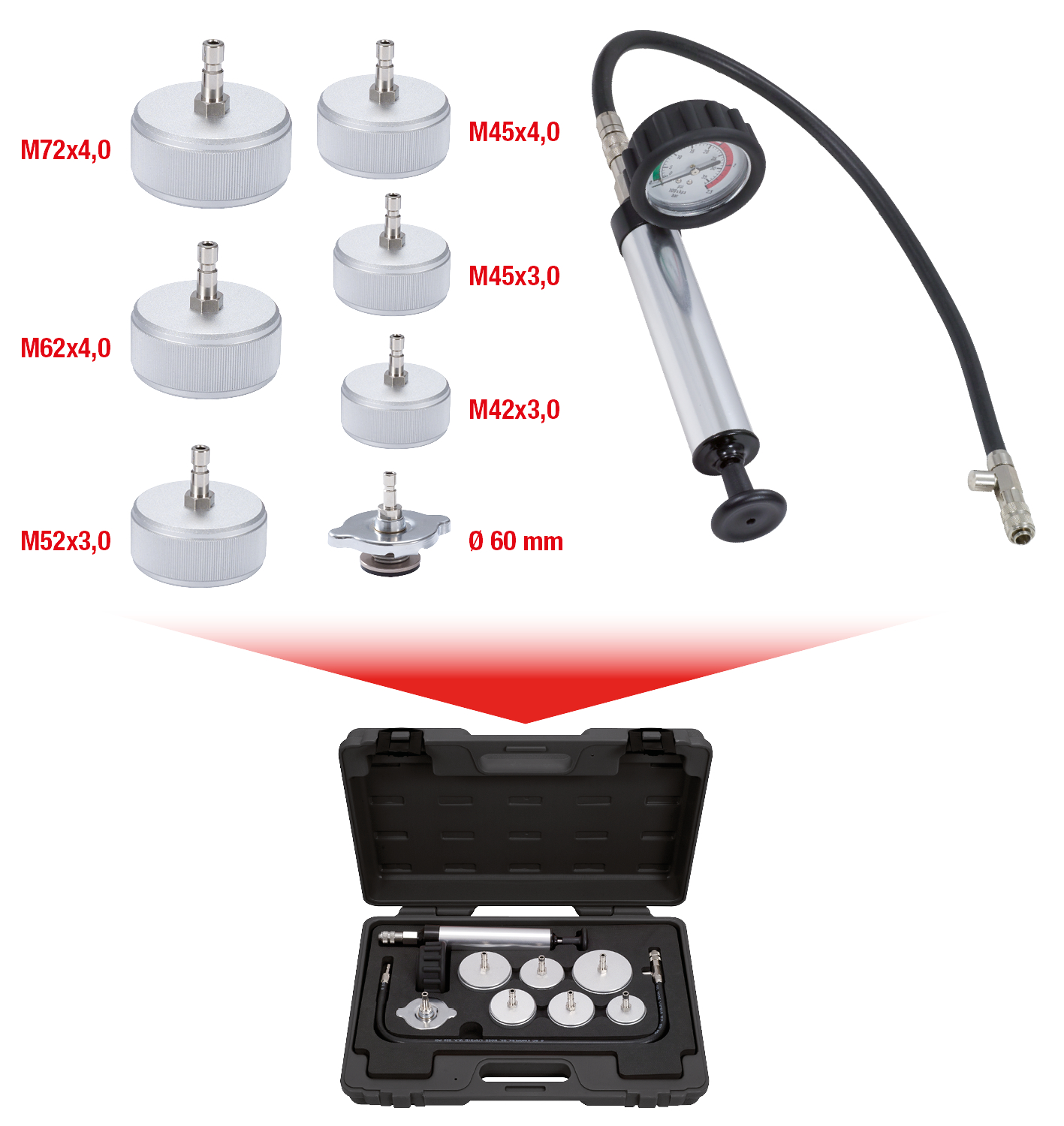 KS Tools Kühlsystem-Prüfgerät LKW, 9-tlg