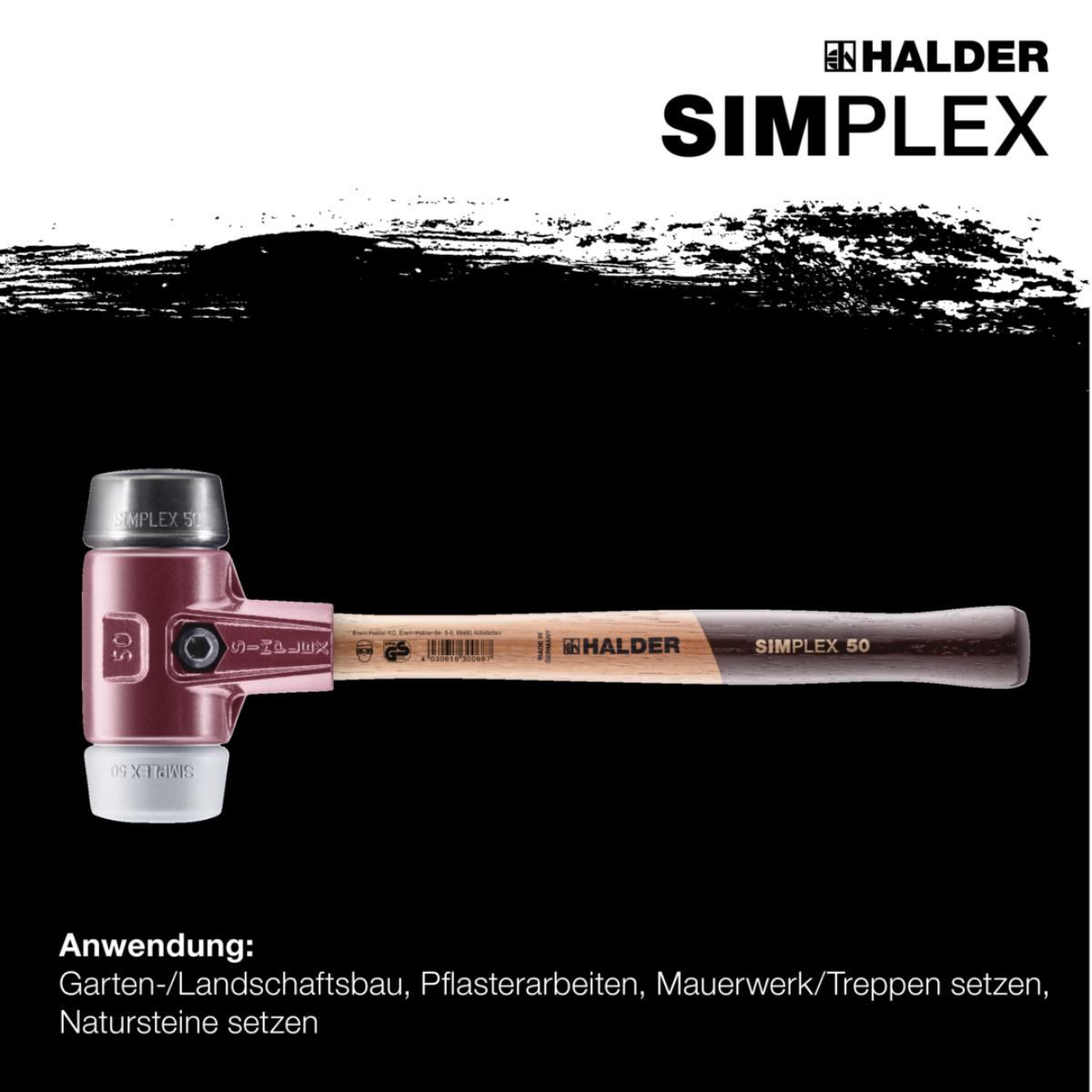 HALDER SIMPLEX - Schonhammer mit TE-Gehäuse und Holzstiel, Gummikomposition / TPE-mid