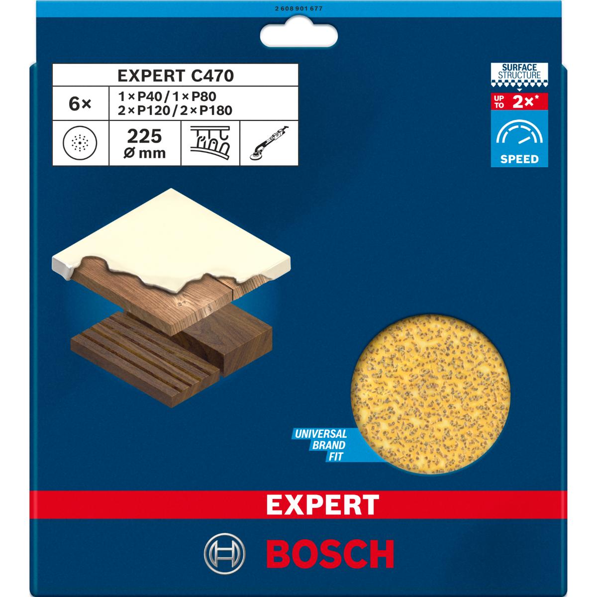 Bosch EXPERT C470 Schleifpapier, 225 mm, K 40/80/120/180, 6 Stück