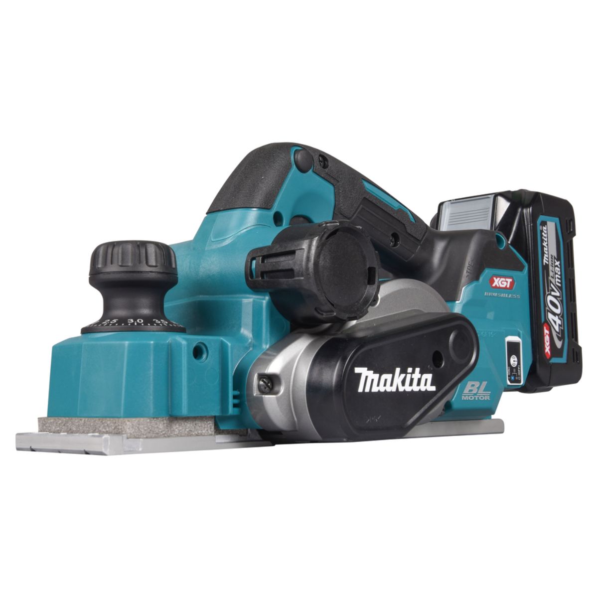 Makita Akku-Hobel 40V max. / 4,0 Ah, 2 Akkus + Ladegerät im MAKPAC KP001GM201