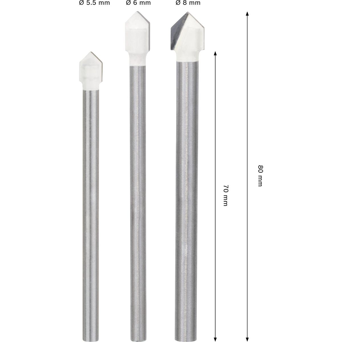 Bosch CYL-9 Soft Ceramic Bohrer-Set, 5,5 x 70, 6 x 80, 8 x 80 mm, 3-teiliges Set