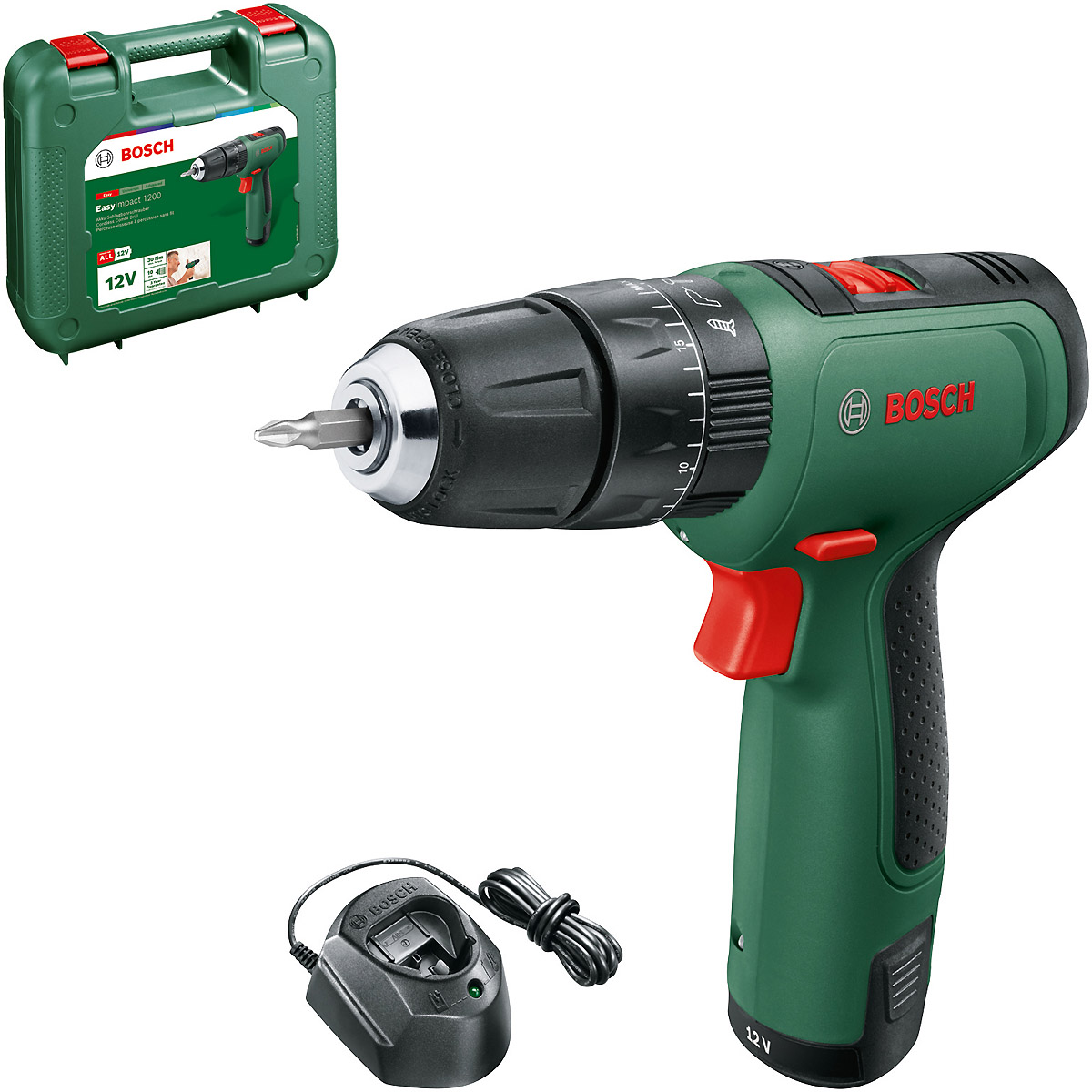 Bosch Akku-Zweigang-Schlagbohrschrauber EasyImpact 1200 mit 1x Akkupack, Ladegerät