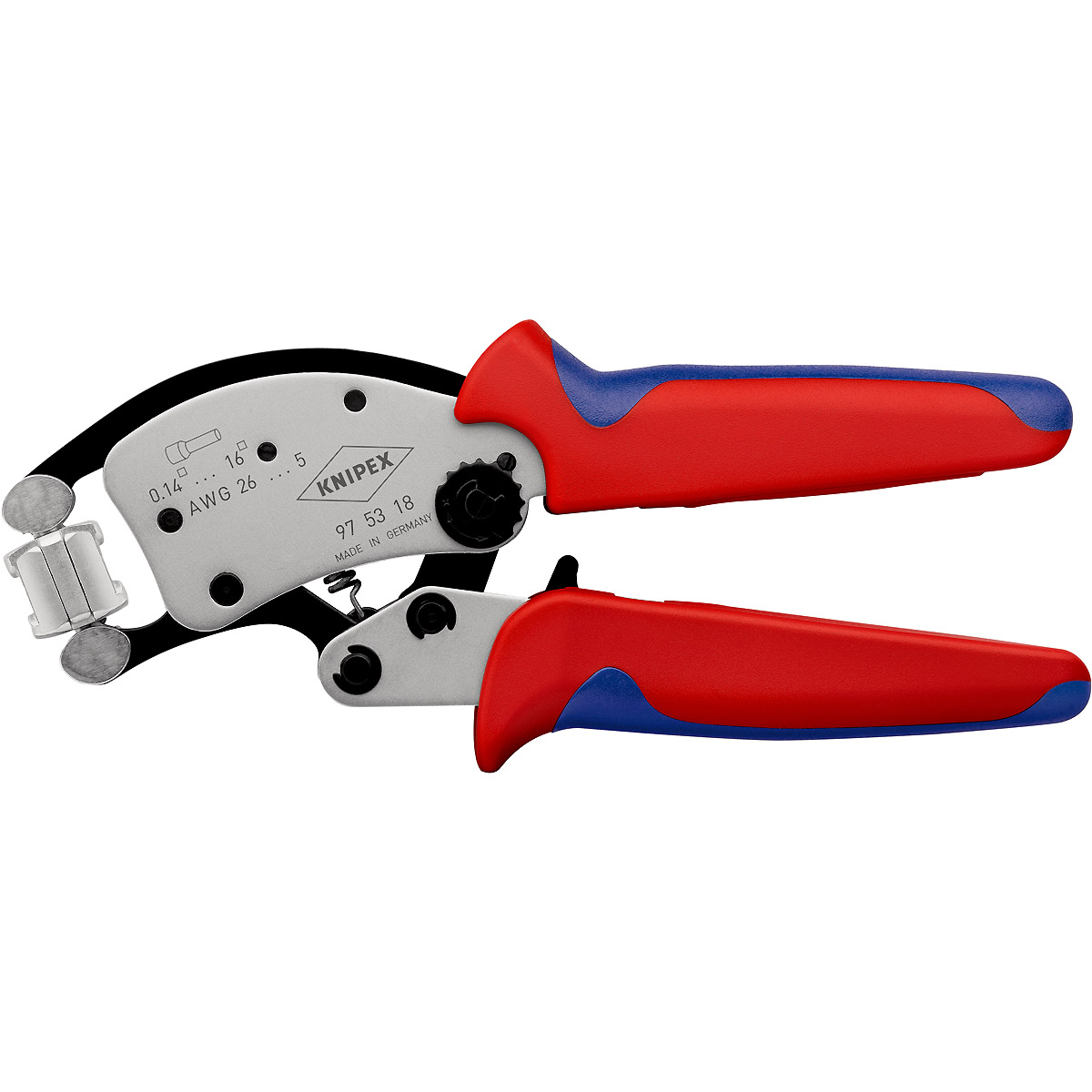KNIPEX Selbsteinstellende Crimpzange für Aderendhülsen Vierkant-Crimp verchromt
