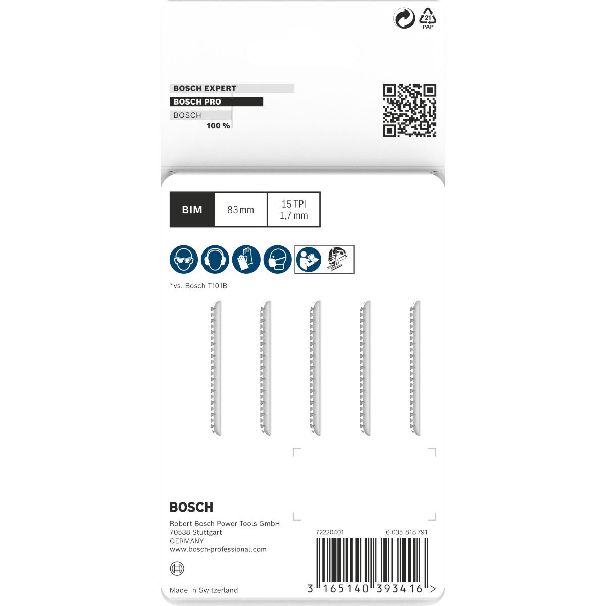 Bosch PRO Stichsägeblatt T 101 BIF Special for Laminate, 5er-Pack